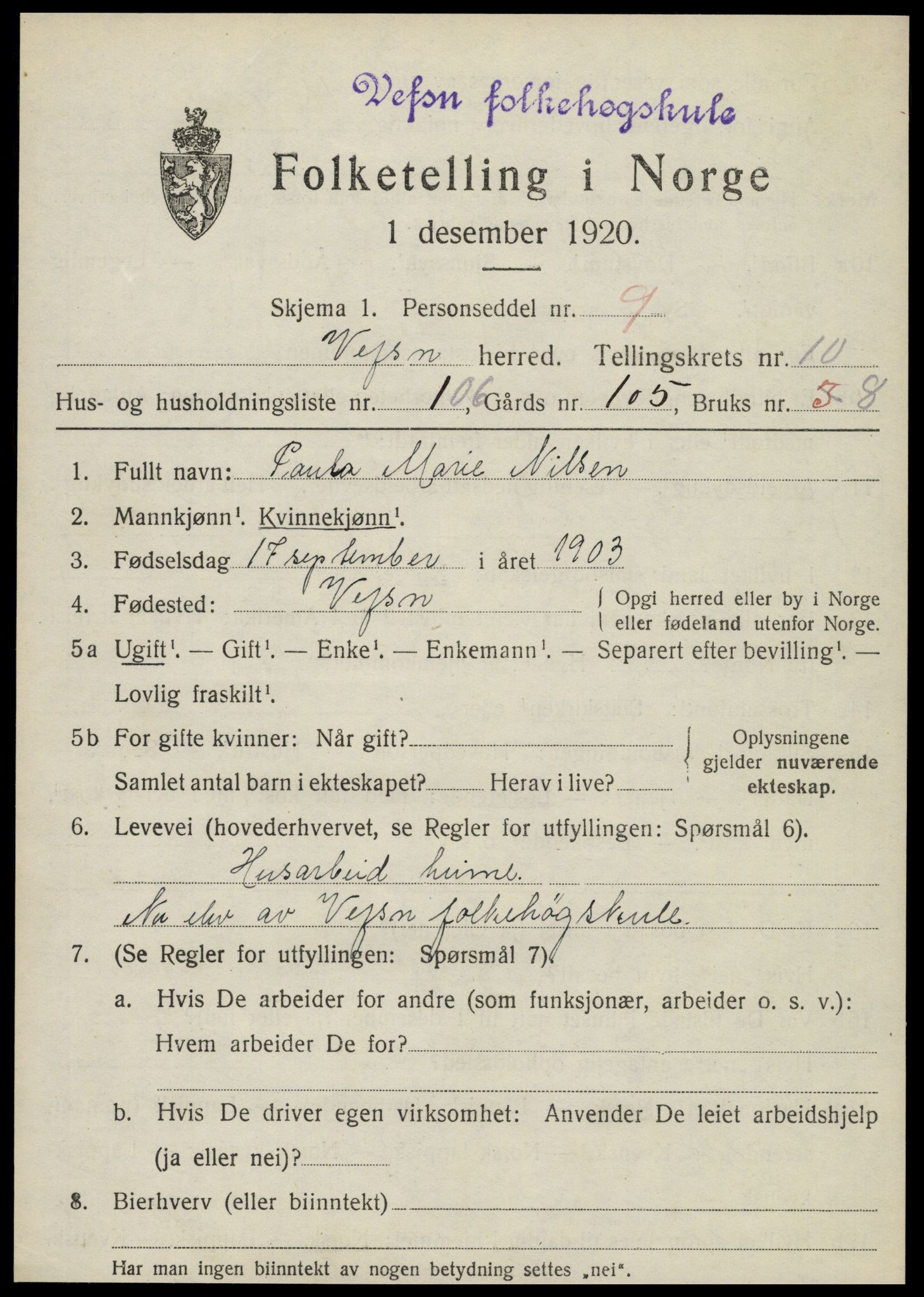 SAT, Folketelling 1920 for 1824 Vefsn herred, 1920, s. 8067