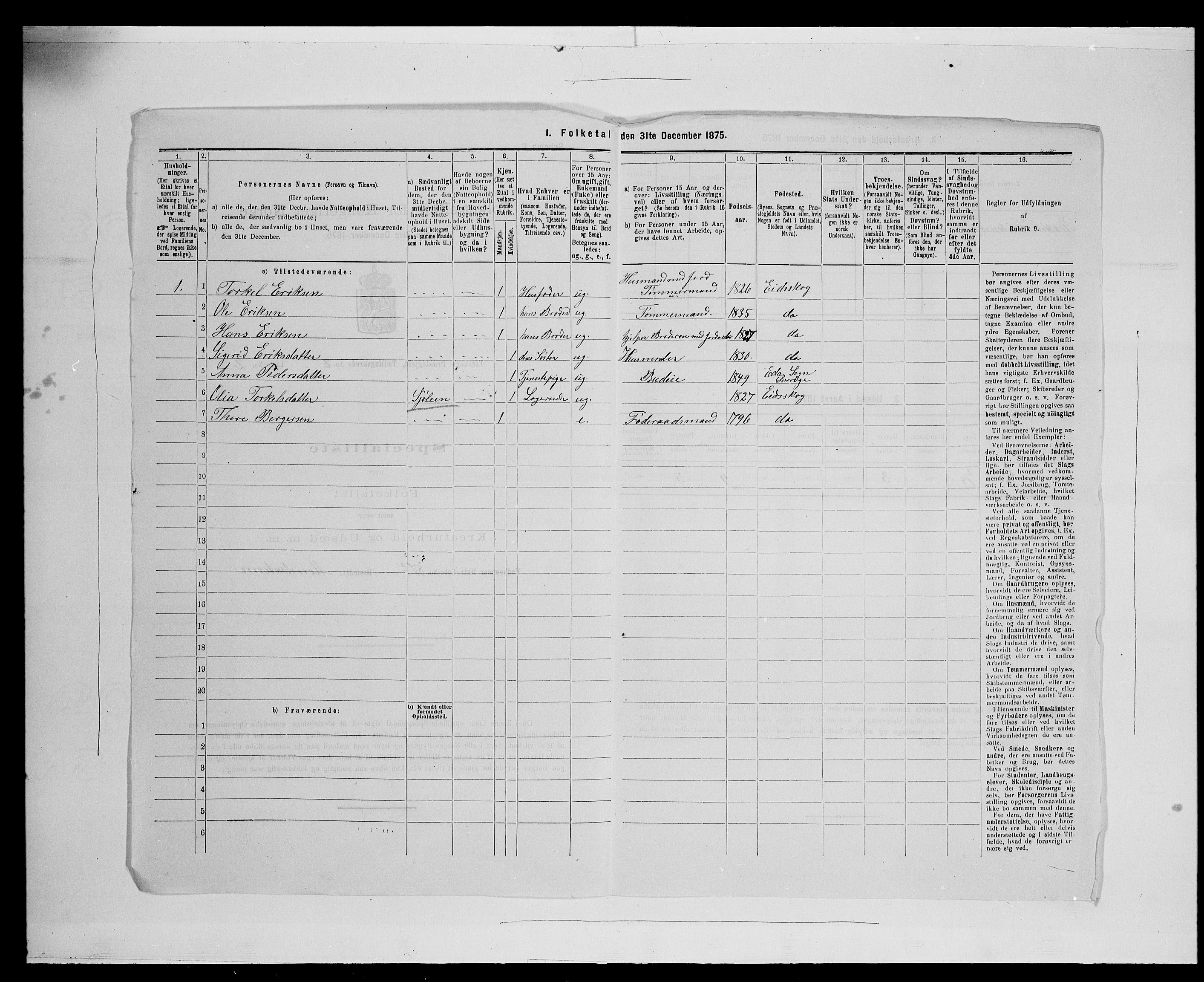 SAH, Folketelling 1875 for 0420P Eidskog prestegjeld, 1875, s. 1289