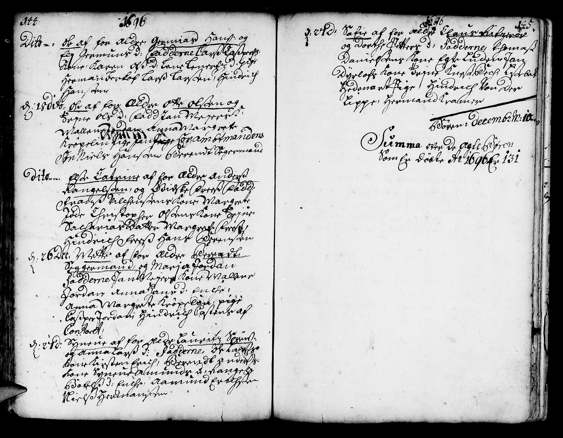 Korskirken sokneprestembete, AV/SAB-A-76101/H/Haa/L0002: Ministerialbok nr. A 2, 1688-1697, s. 144-145