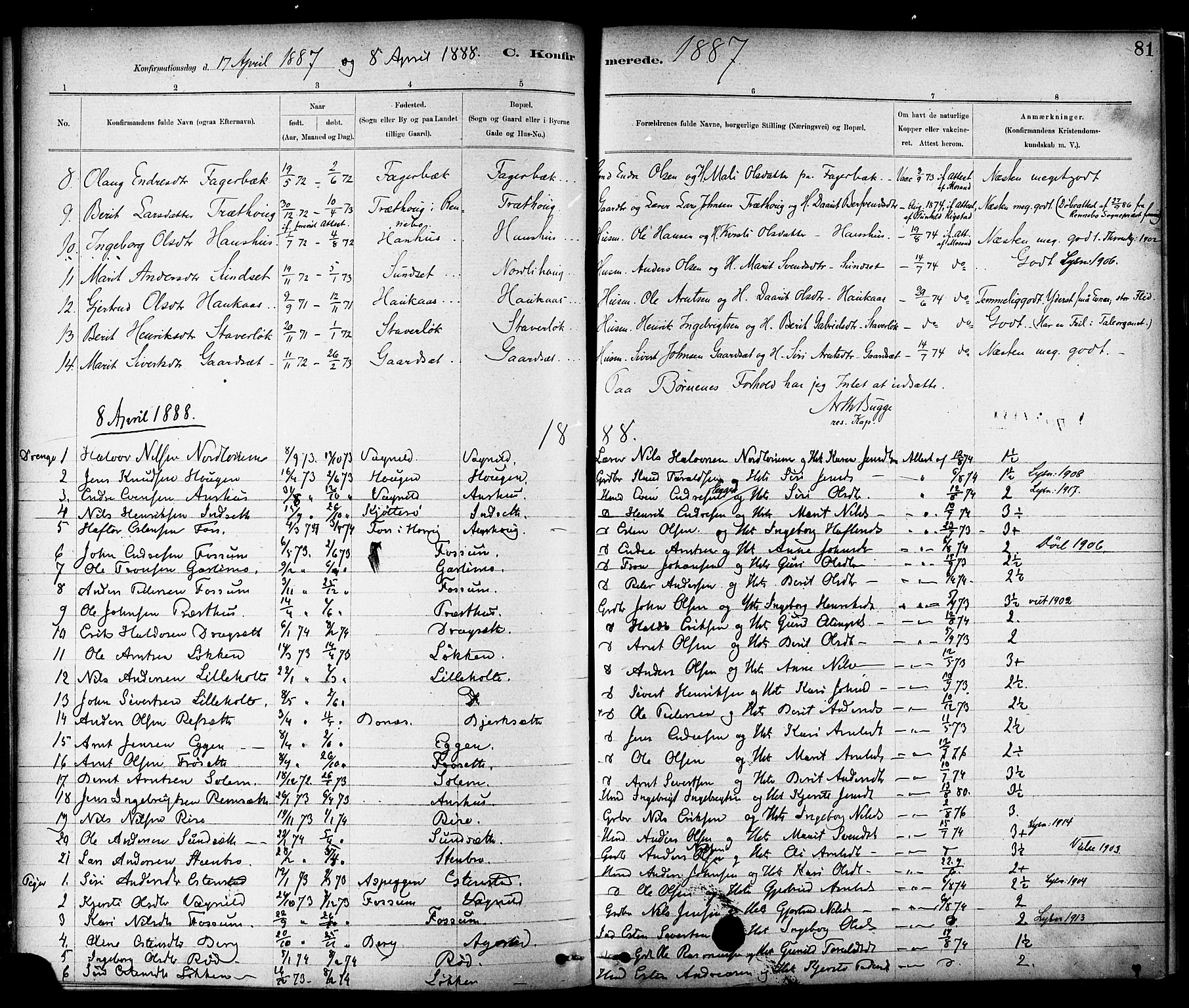 Ministerialprotokoller, klokkerbøker og fødselsregistre - Sør-Trøndelag, AV/SAT-A-1456/689/L1040: Ministerialbok nr. 689A05, 1878-1890, s. 81