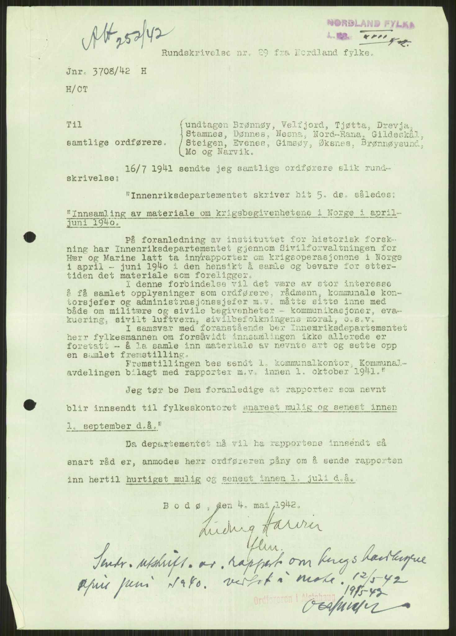 Forsvaret, Forsvarets krigshistoriske avdeling, AV/RA-RAFA-2017/Y/Ya/L0017: II-C-11-31 - Fylkesmenn.  Rapporter om krigsbegivenhetene 1940., 1940, s. 21
