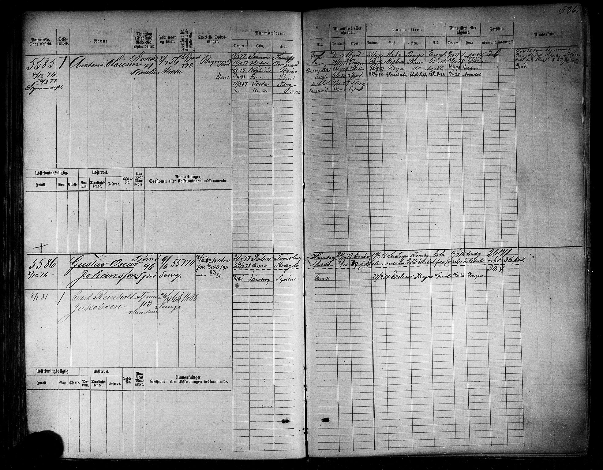 Tønsberg innrulleringskontor, AV/SAKO-A-786/F/Fc/Fcb/L0005: Hovedrulle Patent nr. 4415-5616, 1871, s. 591