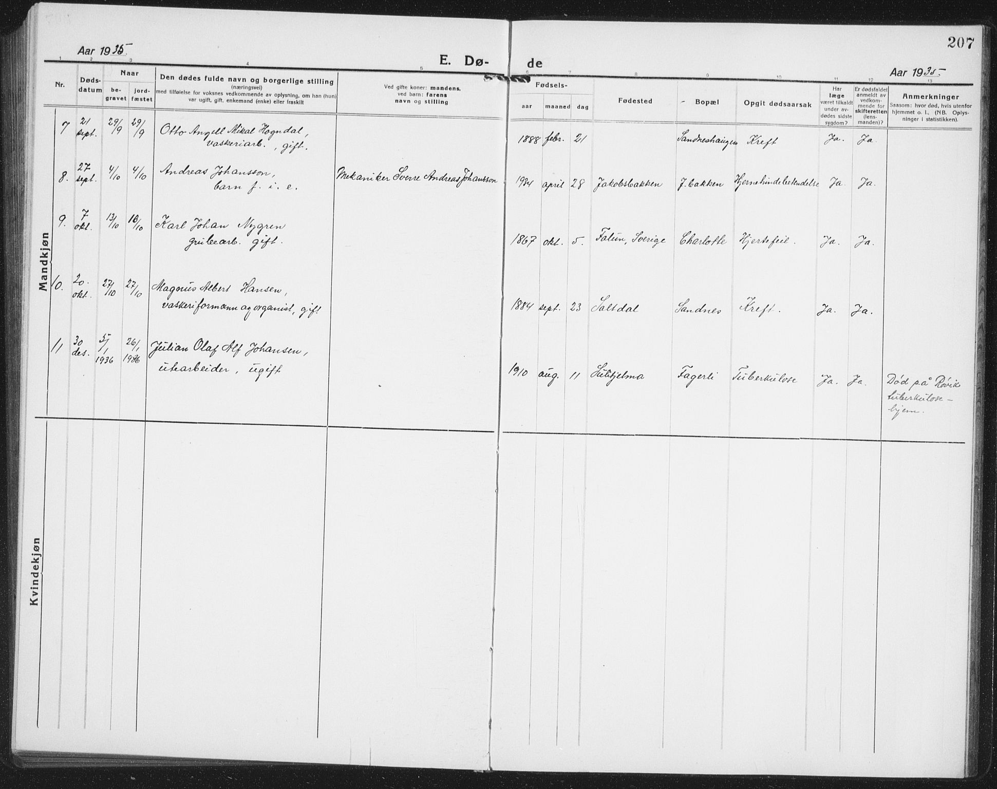 Ministerialprotokoller, klokkerbøker og fødselsregistre - Nordland, AV/SAT-A-1459/850/L0718: Klokkerbok nr. 850C02, 1921-1941, s. 207