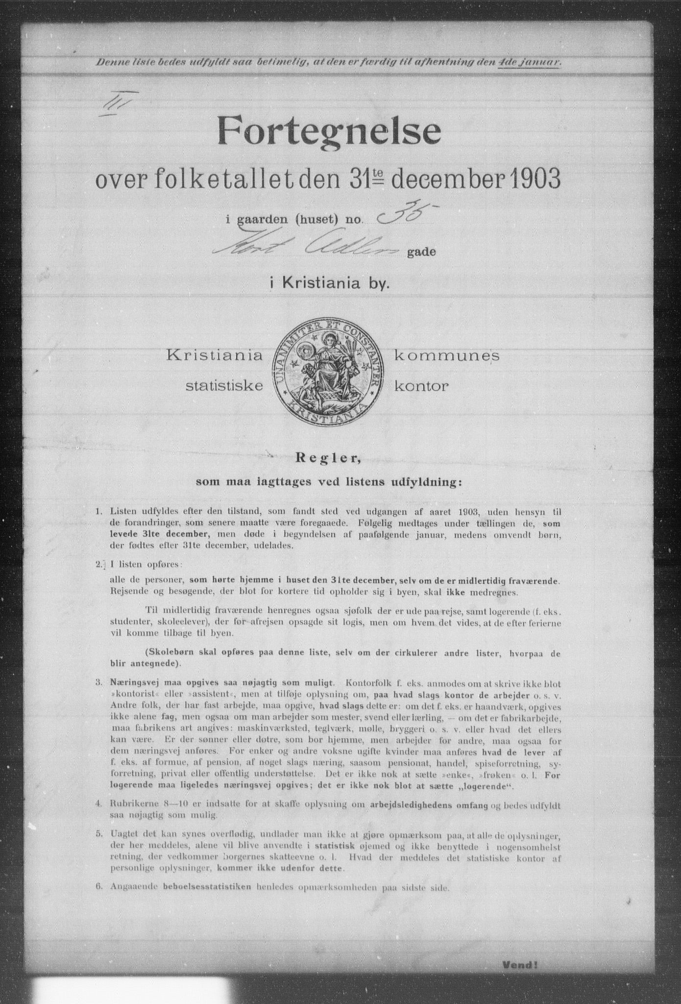 OBA, Kommunal folketelling 31.12.1903 for Kristiania kjøpstad, 1903, s. 2833
