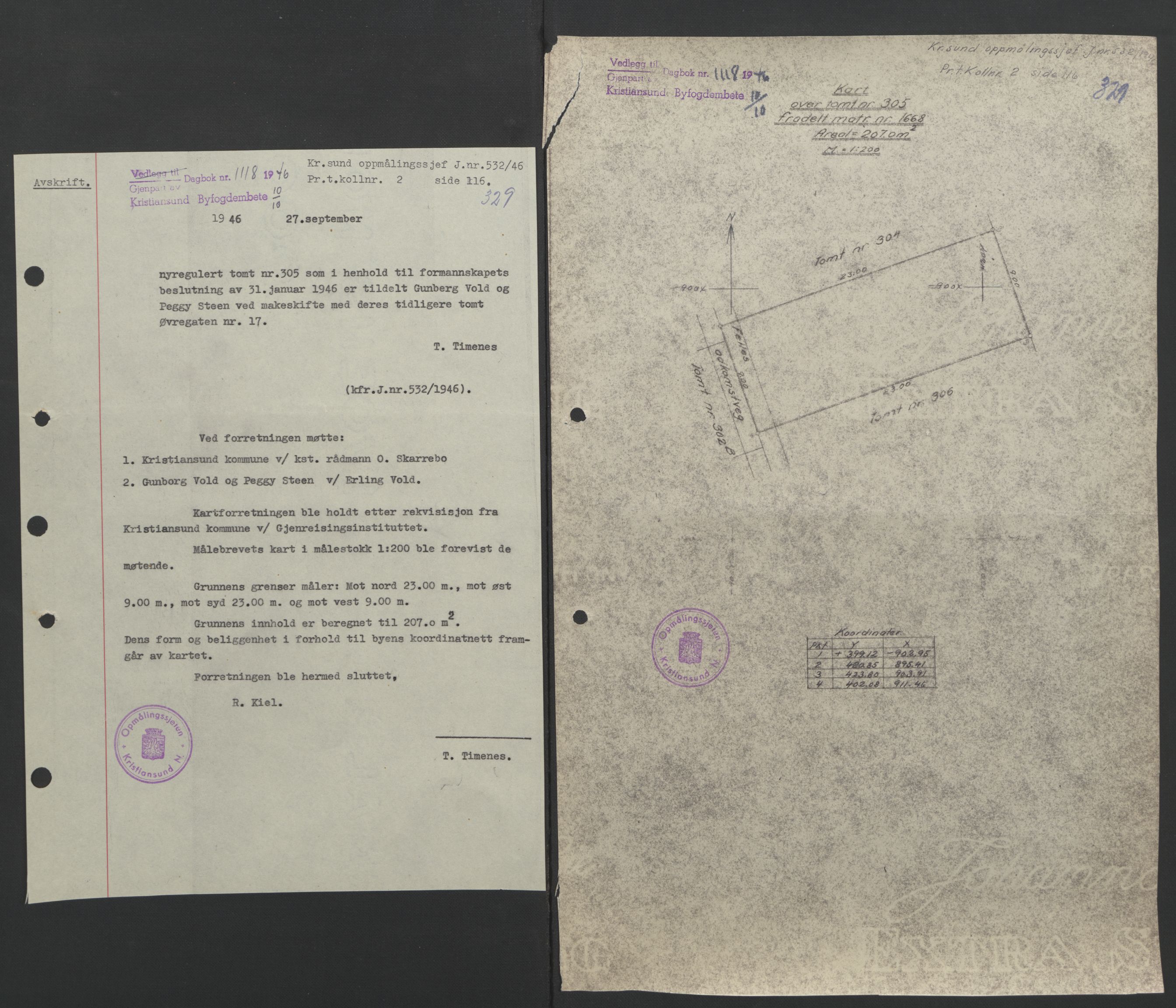 Kristiansund byfogd, AV/SAT-A-4587/A/27: Pantebok nr. 37, 1942-1945, Dagboknr: 1118/1946