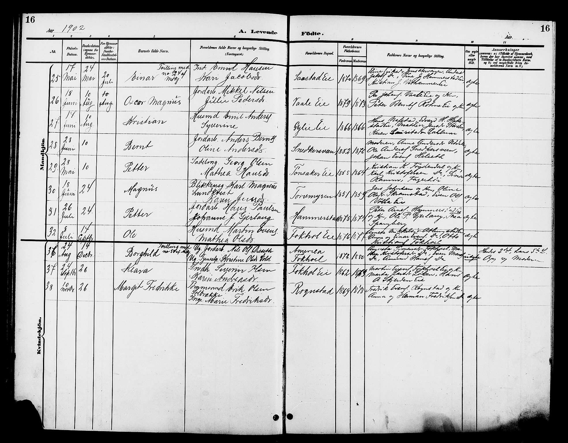 Stange prestekontor, AV/SAH-PREST-002/L/L0012: Klokkerbok nr. 12, 1900-1908, s. 16