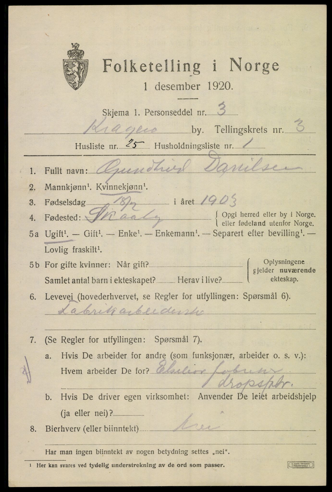 SAKO, Folketelling 1920 for 0801 Kragerø kjøpstad, 1920, s. 7331