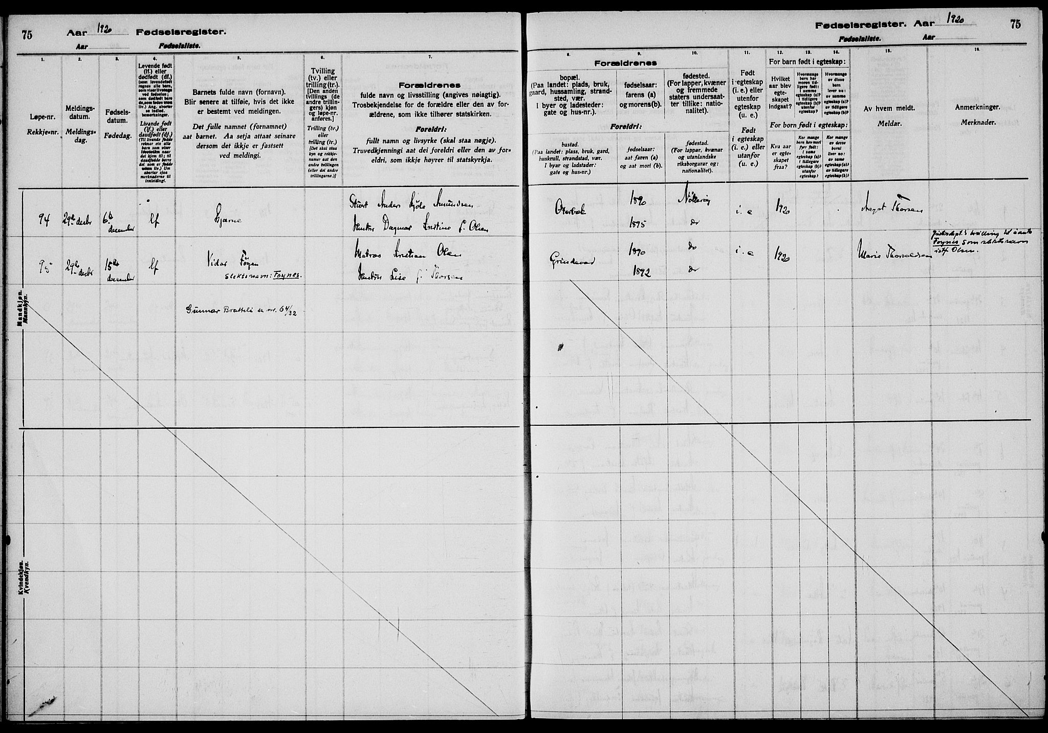 Nøtterøy kirkebøker, AV/SAKO-A-354/J/Ja/L0001: Fødselsregister nr. 1, 1916-1928, s. 75