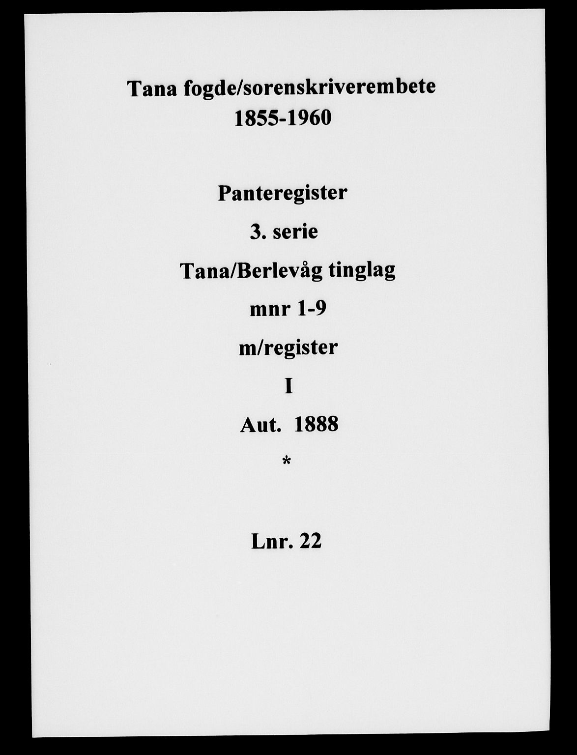 Tana fogderi/sorenskriveri, SATØ/S-0058/I/Ia/Iac/L0022pantereg: Panteregister nr. 22