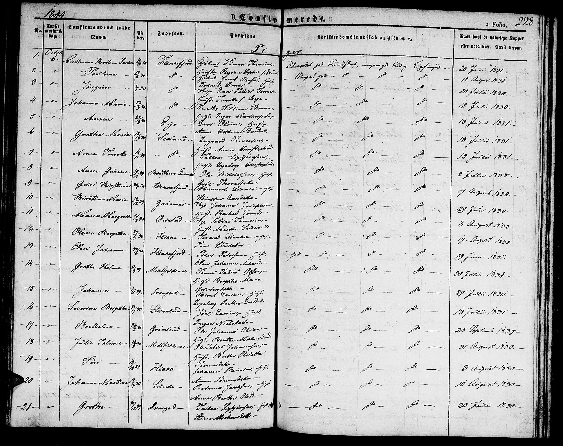 Flekkefjord sokneprestkontor, AV/SAK-1111-0012/F/Fb/Fbc/L0004: Klokkerbok nr. B 4, 1827-1846, s. 228