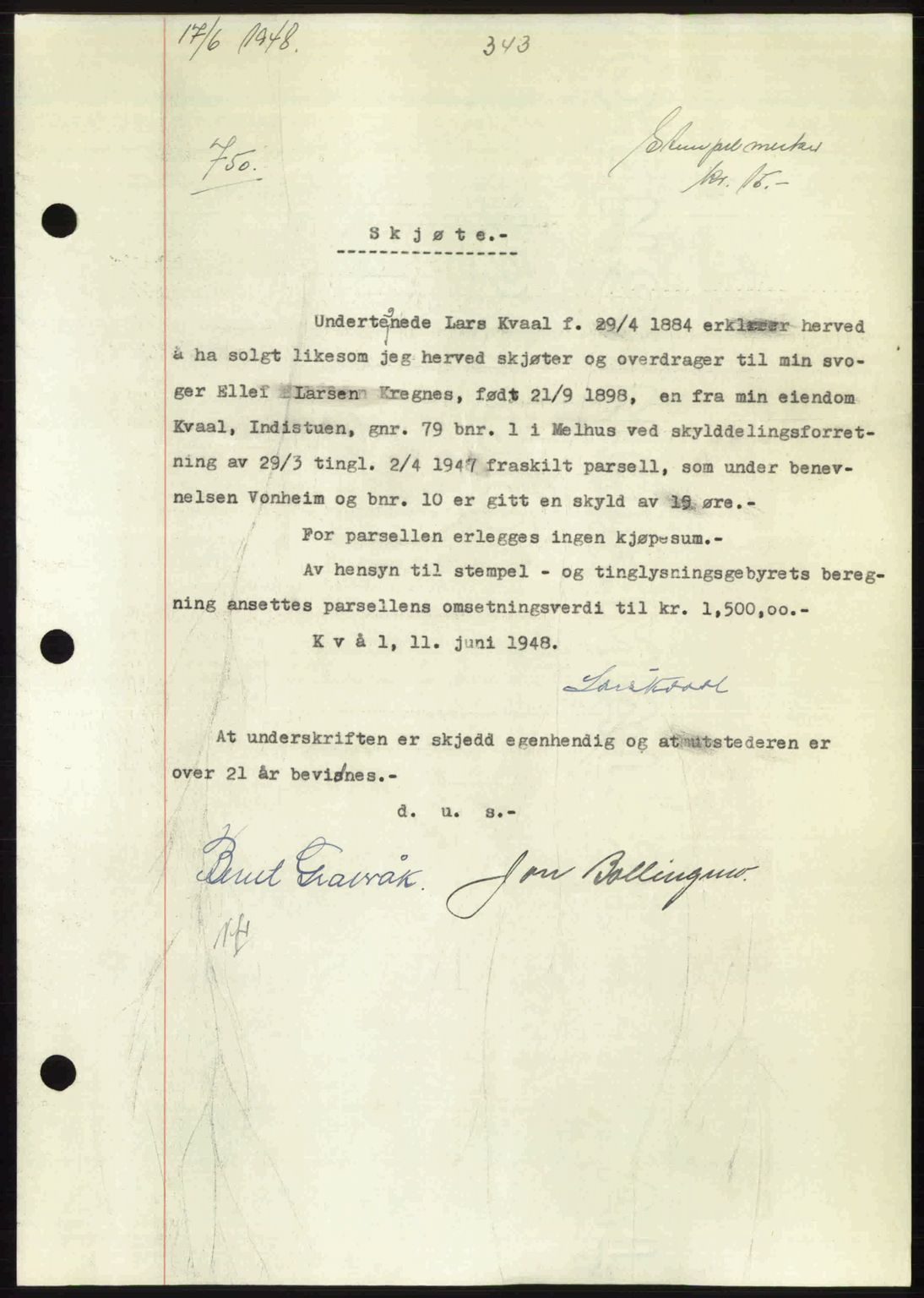 Gauldal sorenskriveri, SAT/A-0014/1/2/2C: Pantebok nr. A6, 1948-1948, Dagboknr: 750/1948