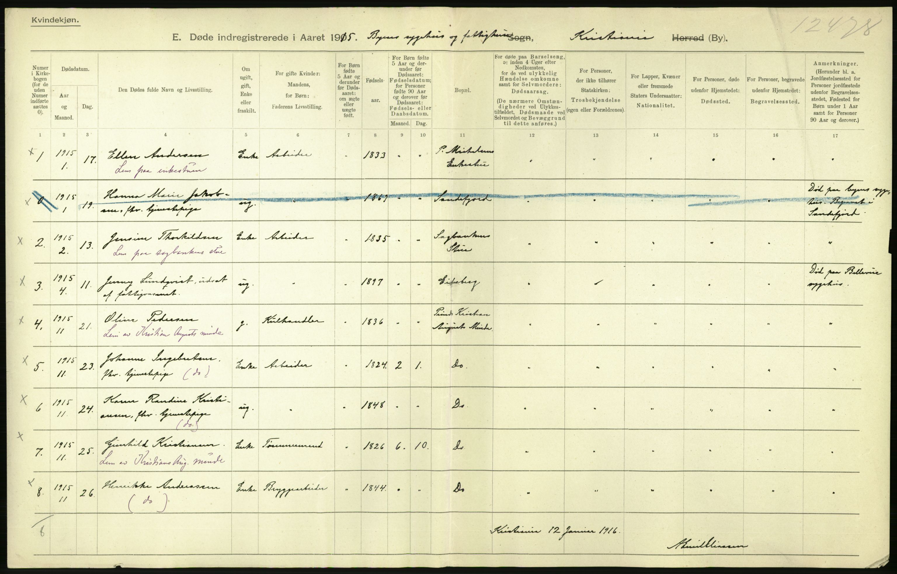 Statistisk sentralbyrå, Sosiodemografiske emner, Befolkning, RA/S-2228/D/Df/Dfb/Dfbe/L0010: Kristiania: Døde, dødfødte., 1915, s. 382