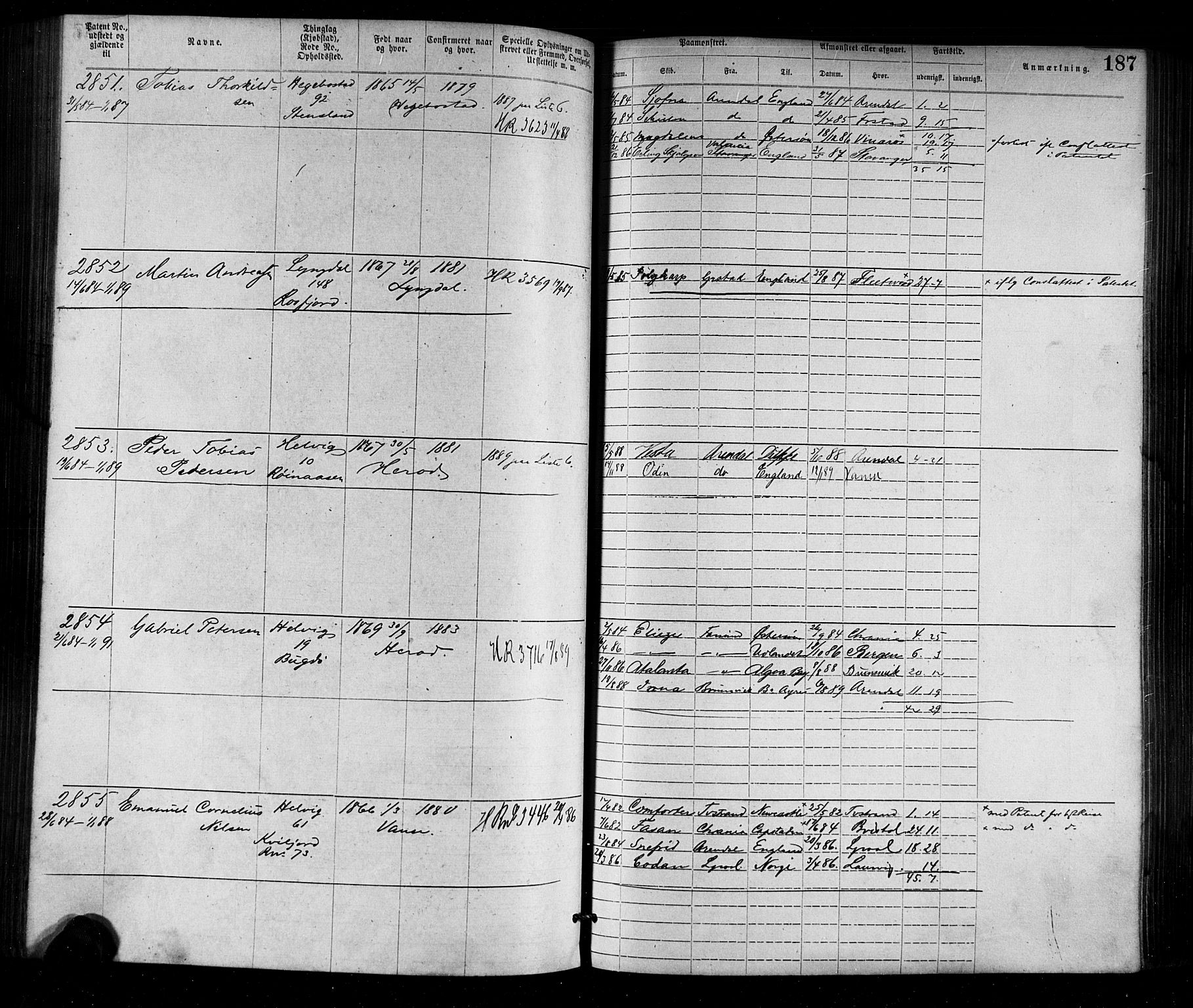 Farsund mønstringskrets, SAK/2031-0017/F/Fa/L0002: Annotasjonsrulle nr 1921-3815 med register, M-2, 1877-1894, s. 217