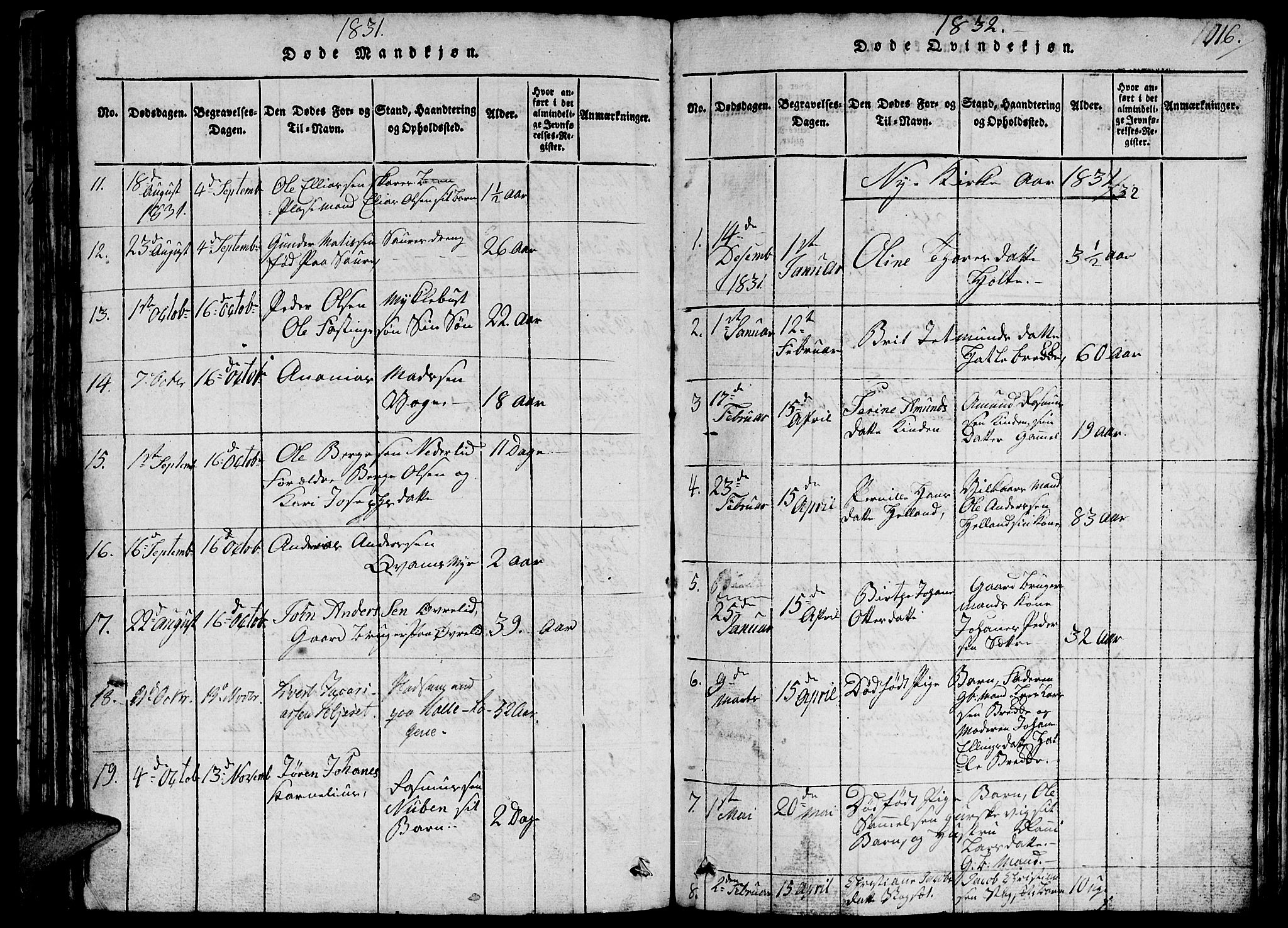 Ministerialprotokoller, klokkerbøker og fødselsregistre - Møre og Romsdal, SAT/A-1454/503/L0046: Klokkerbok nr. 503C01, 1816-1842, s. 116