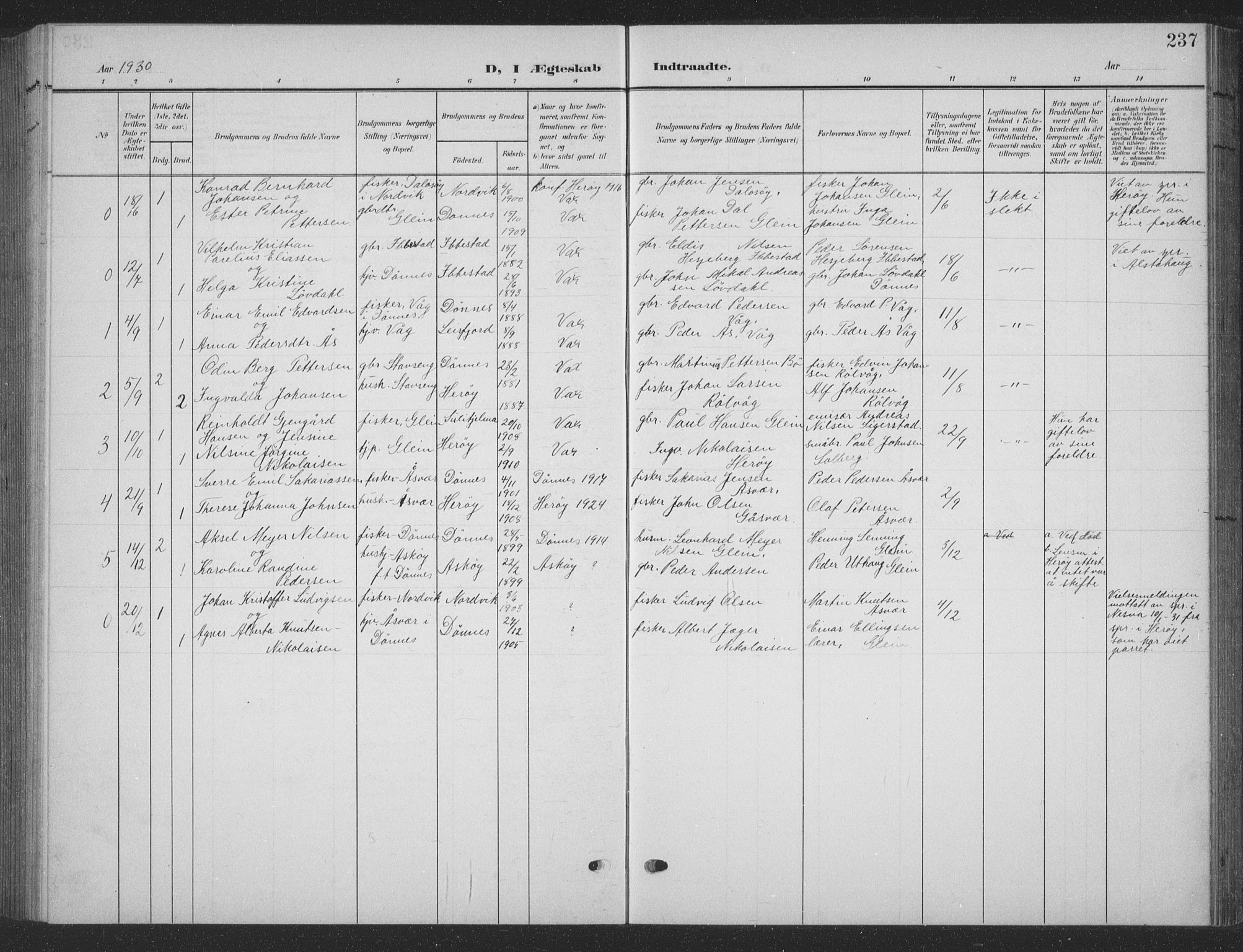 Ministerialprotokoller, klokkerbøker og fødselsregistre - Nordland, AV/SAT-A-1459/835/L0533: Klokkerbok nr. 835C05, 1906-1939, s. 237