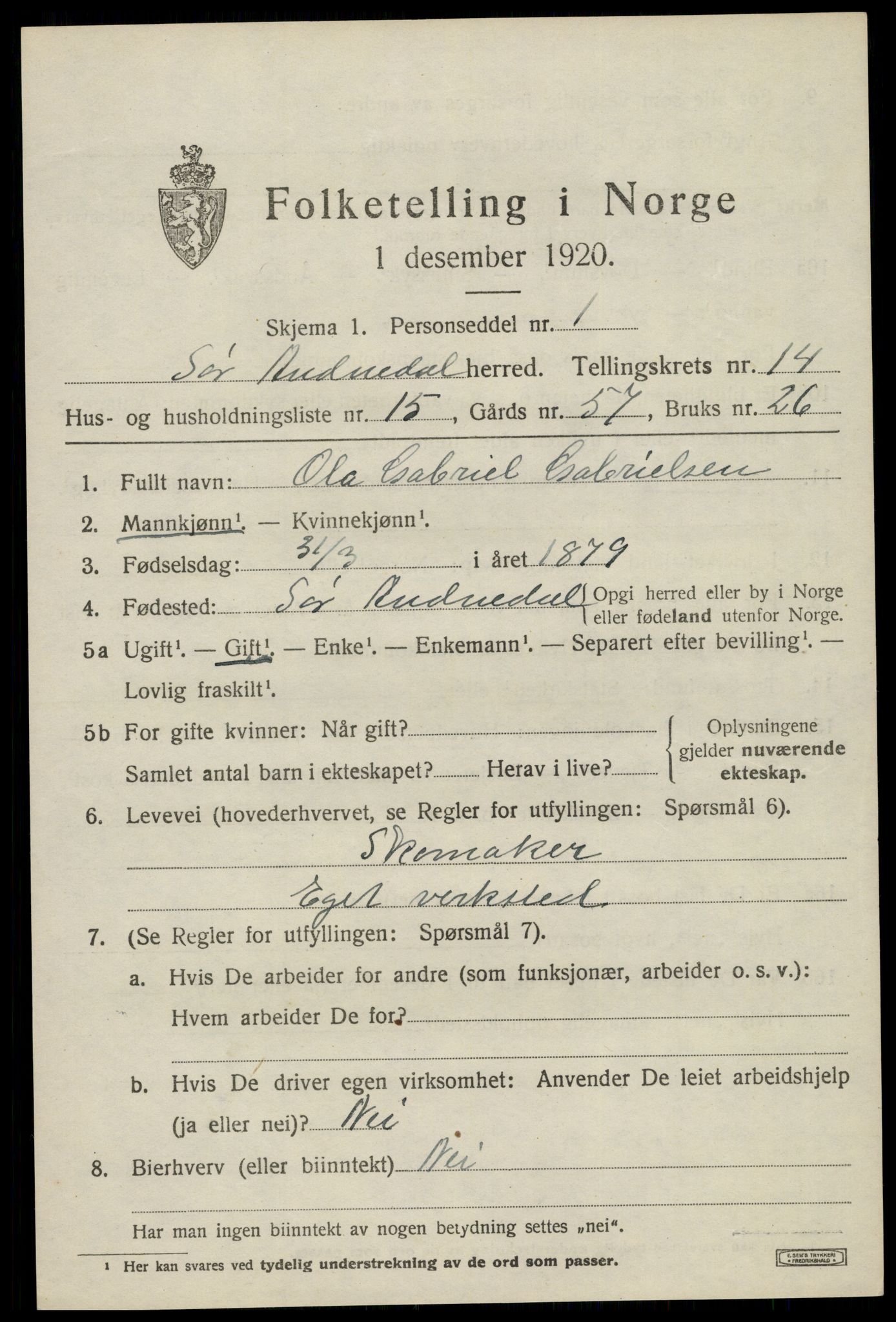 SAK, Folketelling 1920 for 1029 Sør-Audnedal herred, 1920, s. 5305
