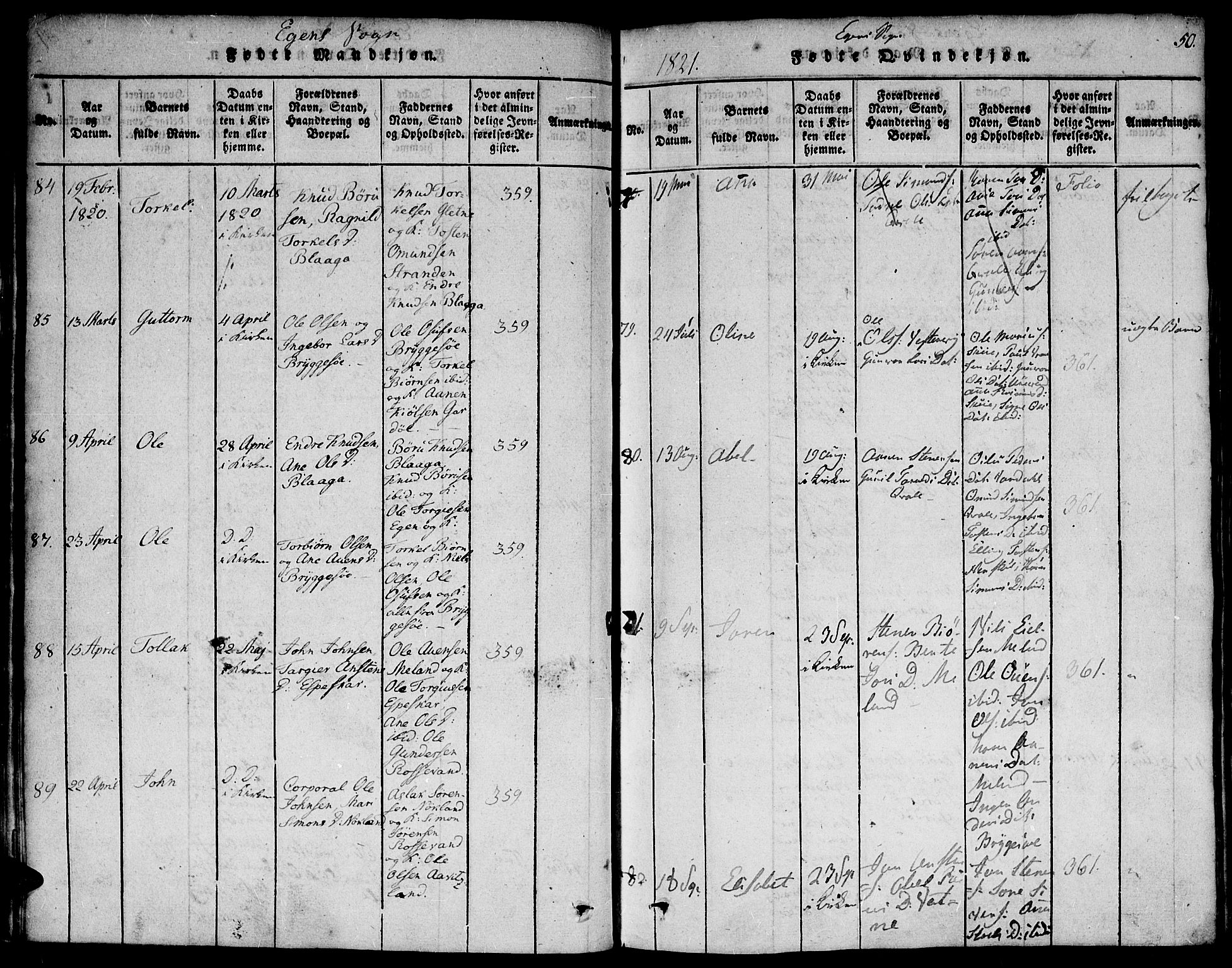 Hægebostad sokneprestkontor, SAK/1111-0024/F/Fa/Faa/L0002: Ministerialbok nr. A 2 /2, 1816-1824, s. 50