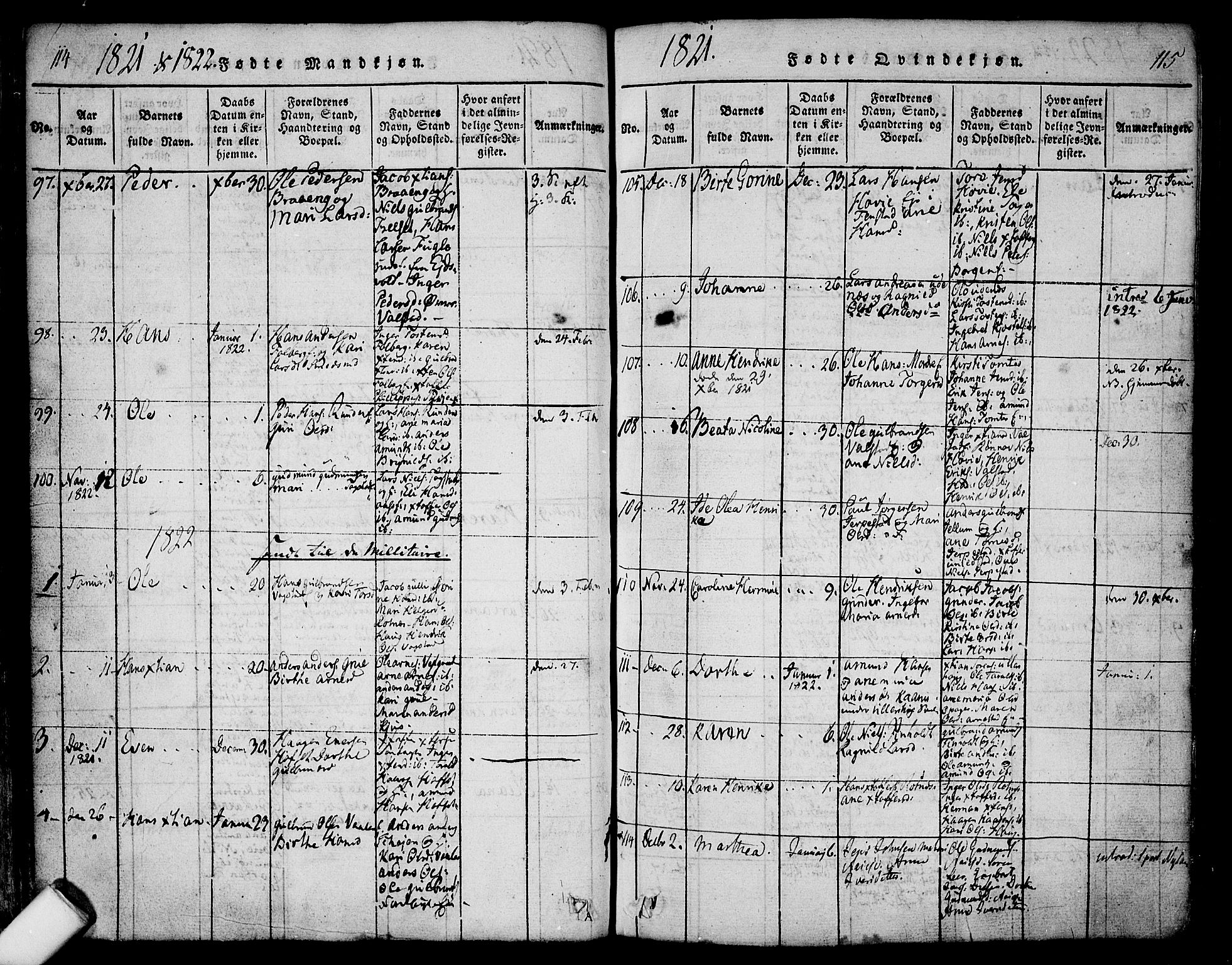 Nes prestekontor Kirkebøker, AV/SAO-A-10410/F/Fa/L0005: Ministerialbok nr. I 5, 1815-1835, s. 114-115