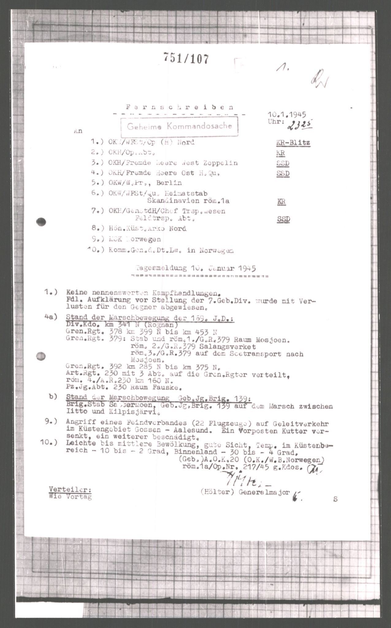 Forsvarets Overkommando. 2 kontor. Arkiv 11.4. Spredte tyske arkivsaker, AV/RA-RAFA-7031/D/Dar/Dara/L0006: Krigsdagbøker for 20. Gebirgs-Armee-Oberkommando (AOK 20), 1945, s. 254