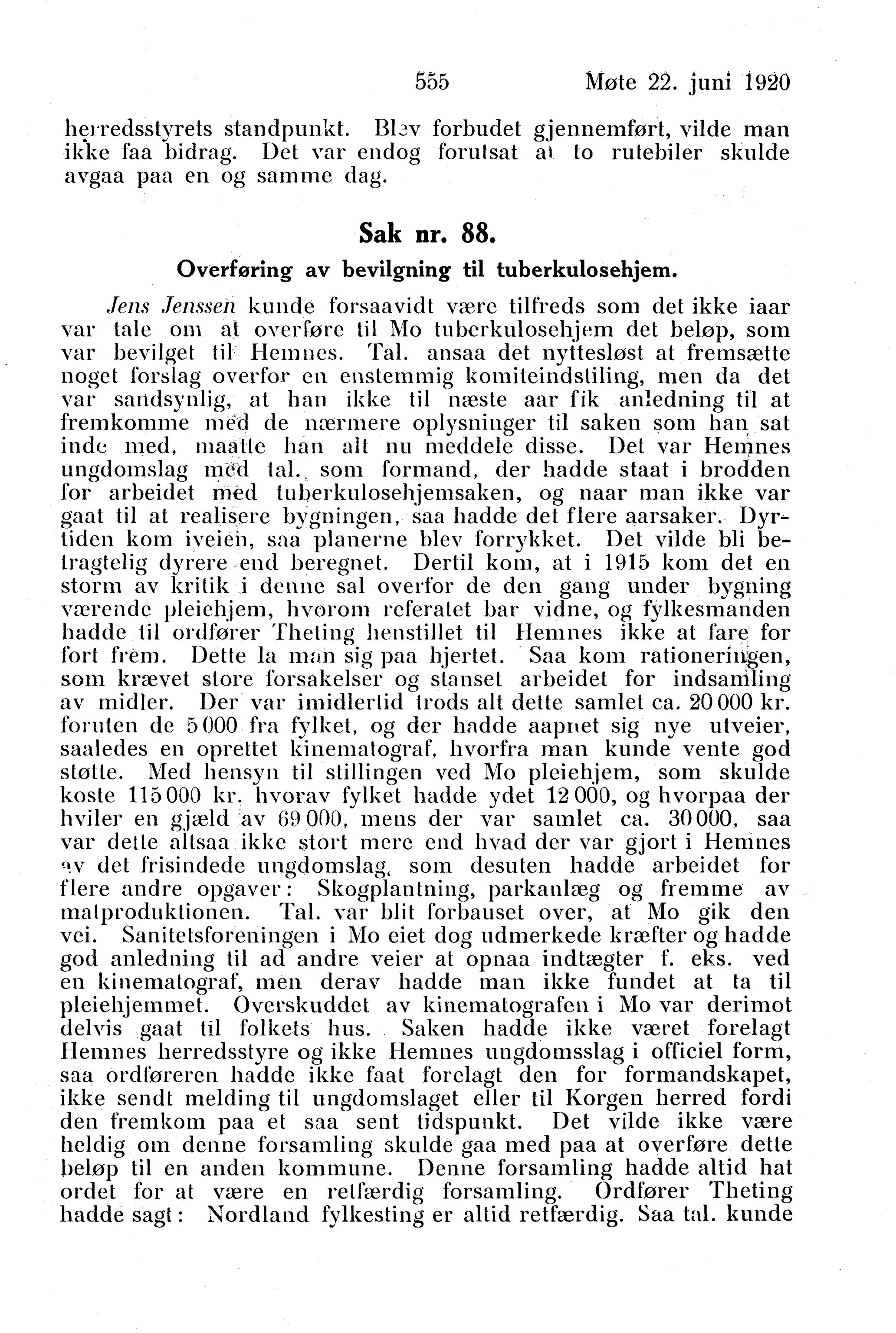 Nordland Fylkeskommune. Fylkestinget, AIN/NFK-17/176/A/Ac/L0043: Fylkestingsforhandlinger 1920, 1920