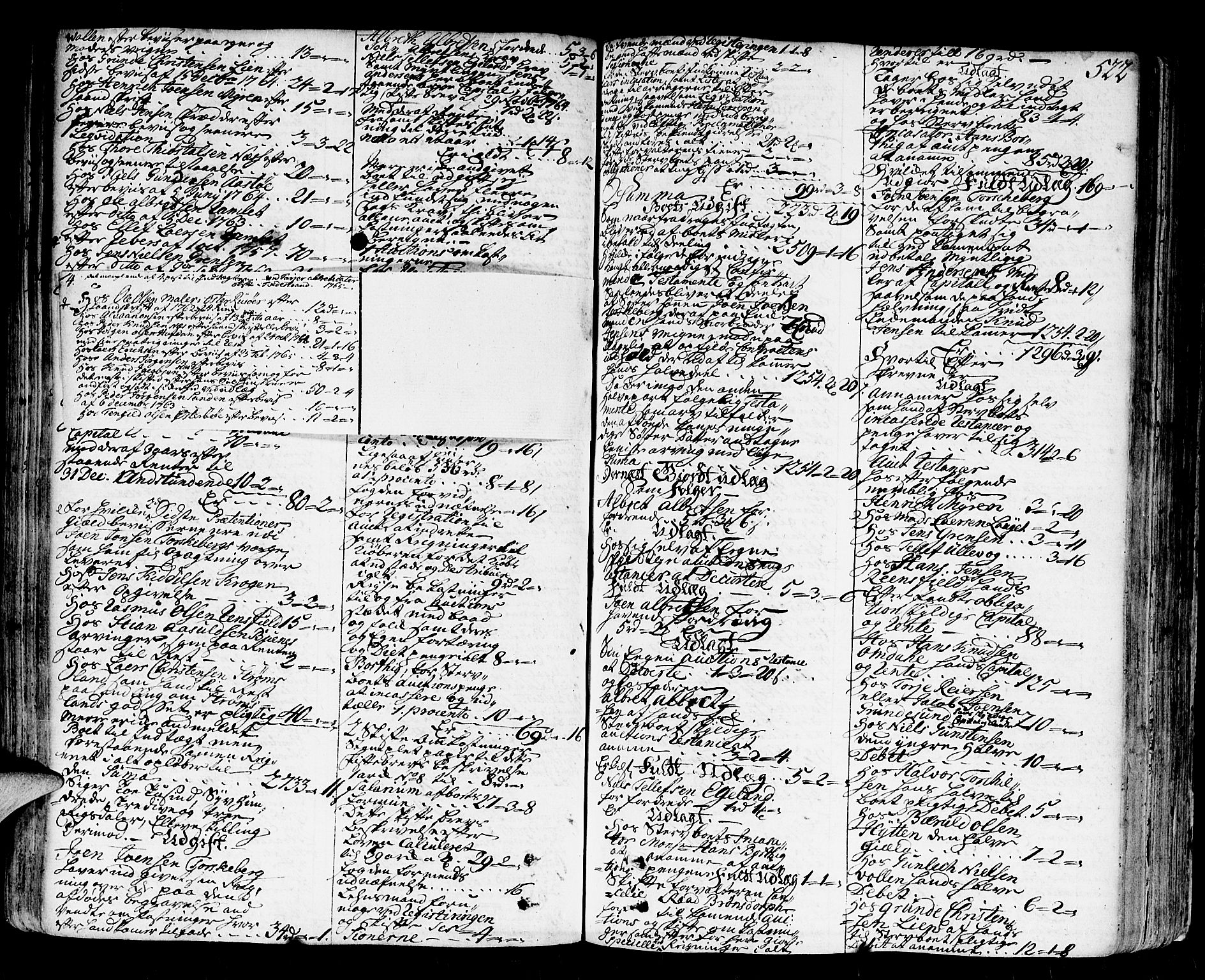 Nedenes sorenskriveri før 1824, SAK/1221-0007/H/Hc/L0030: Skifteprotokoll med register nr 21a, 1763-1767, s. 521b-522a