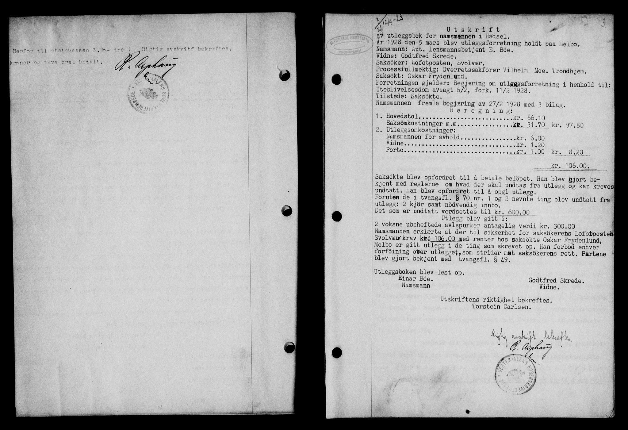 Vesterålen sorenskriveri, SAT/A-4180/1/2/2Ca/L0046: Pantebok nr. 39, 1928-1928, Tingl.dato: 12.04.1928