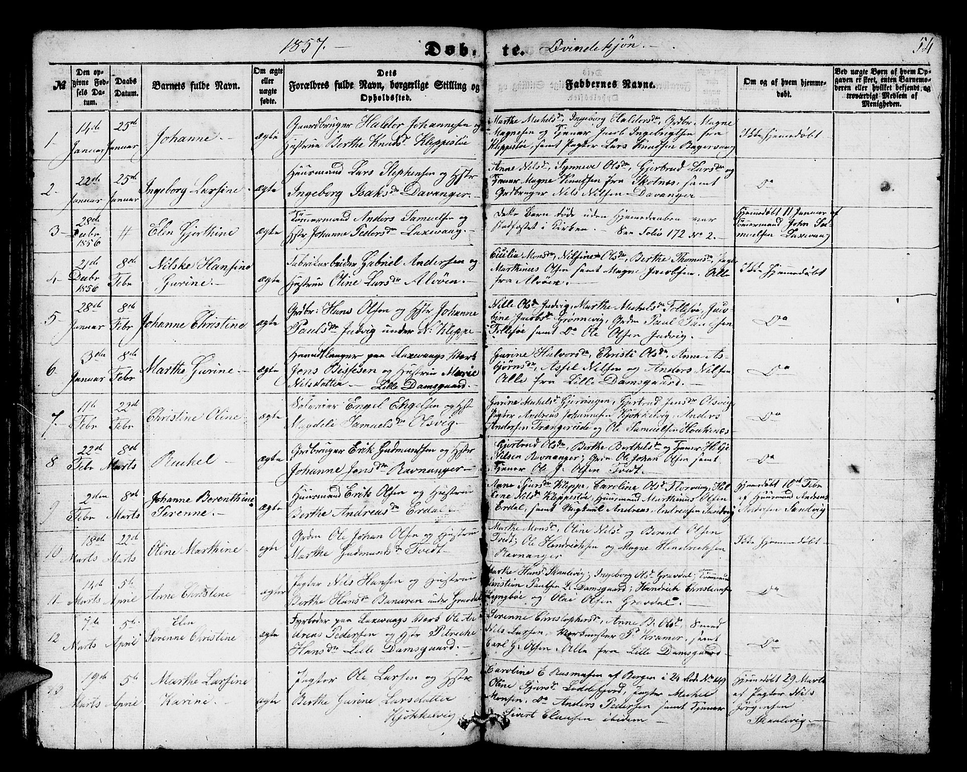 Askøy Sokneprestembete, AV/SAB-A-74101/H/Ha/Hab/Haba/L0004: Klokkerbok nr. A 4, 1852-1864, s. 54
