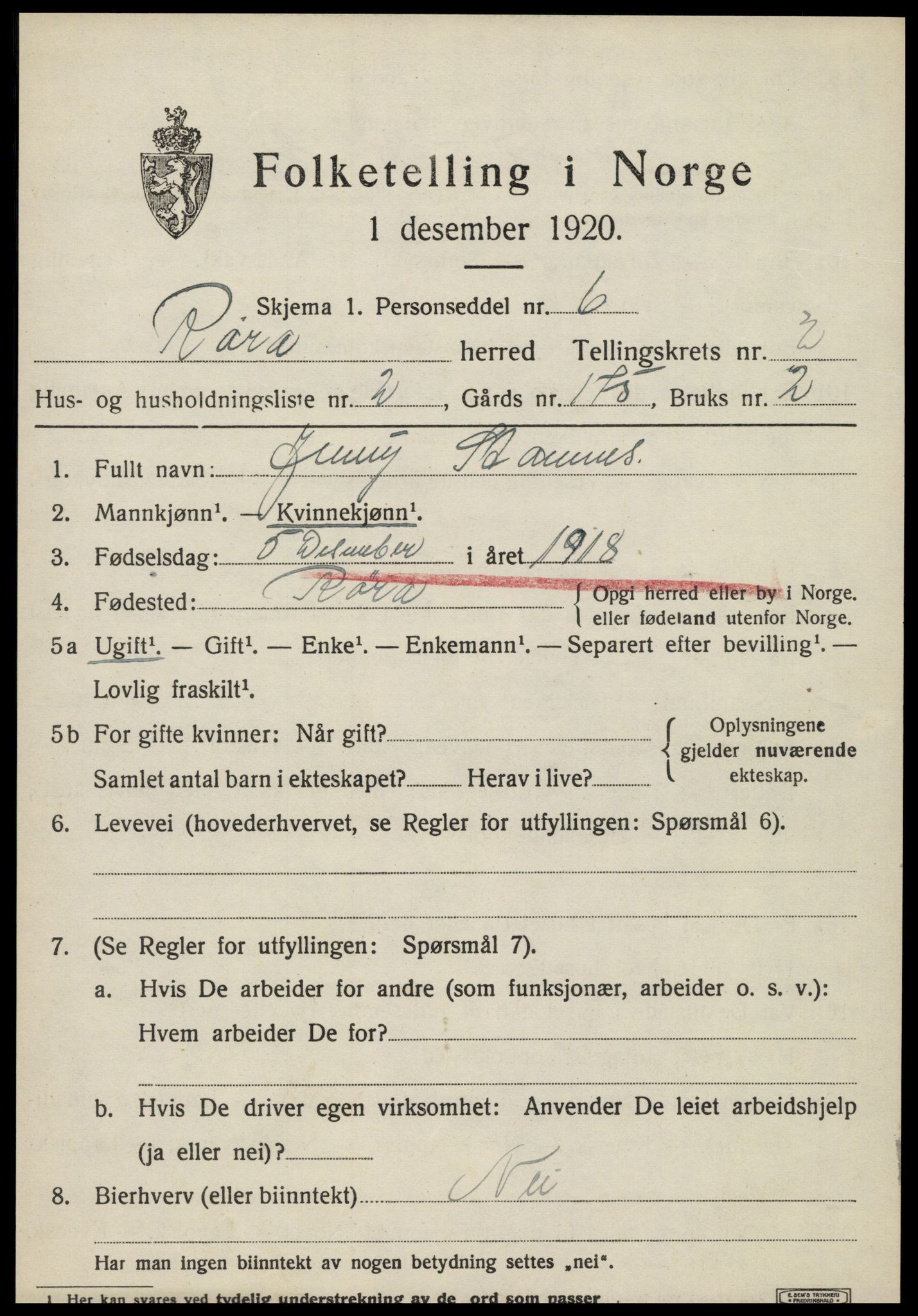 SAT, Folketelling 1920 for 1730 Røra herred, 1920, s. 1529