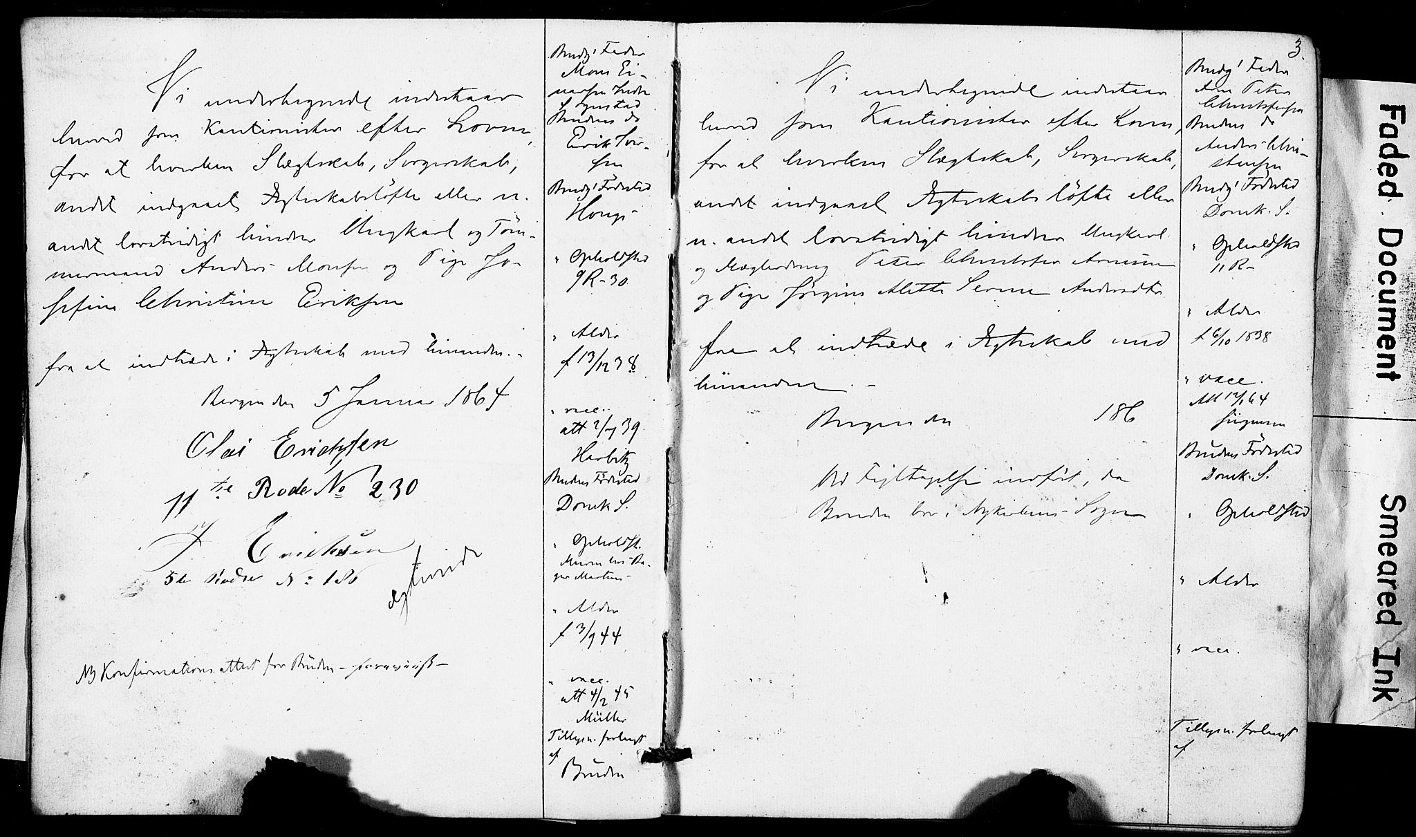 Domkirken sokneprestembete, SAB/A-74801: Forlovererklæringer nr. II.5.6, 1863-1870, s. 3