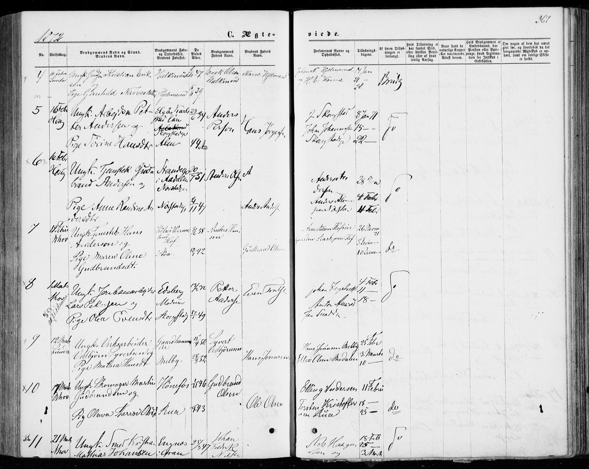 Norderhov kirkebøker, AV/SAKO-A-237/F/Fa/L0013: Ministerialbok nr. 13, 1866-1874, s. 367