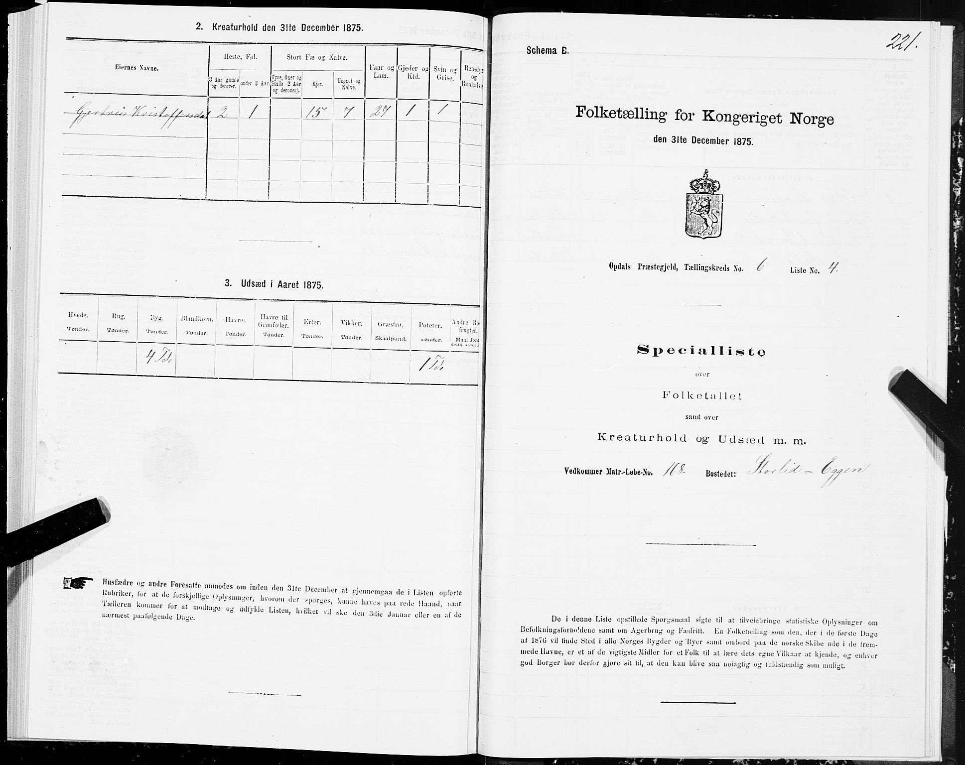 SAT, Folketelling 1875 for 1634P Oppdal prestegjeld, 1875, s. 3221