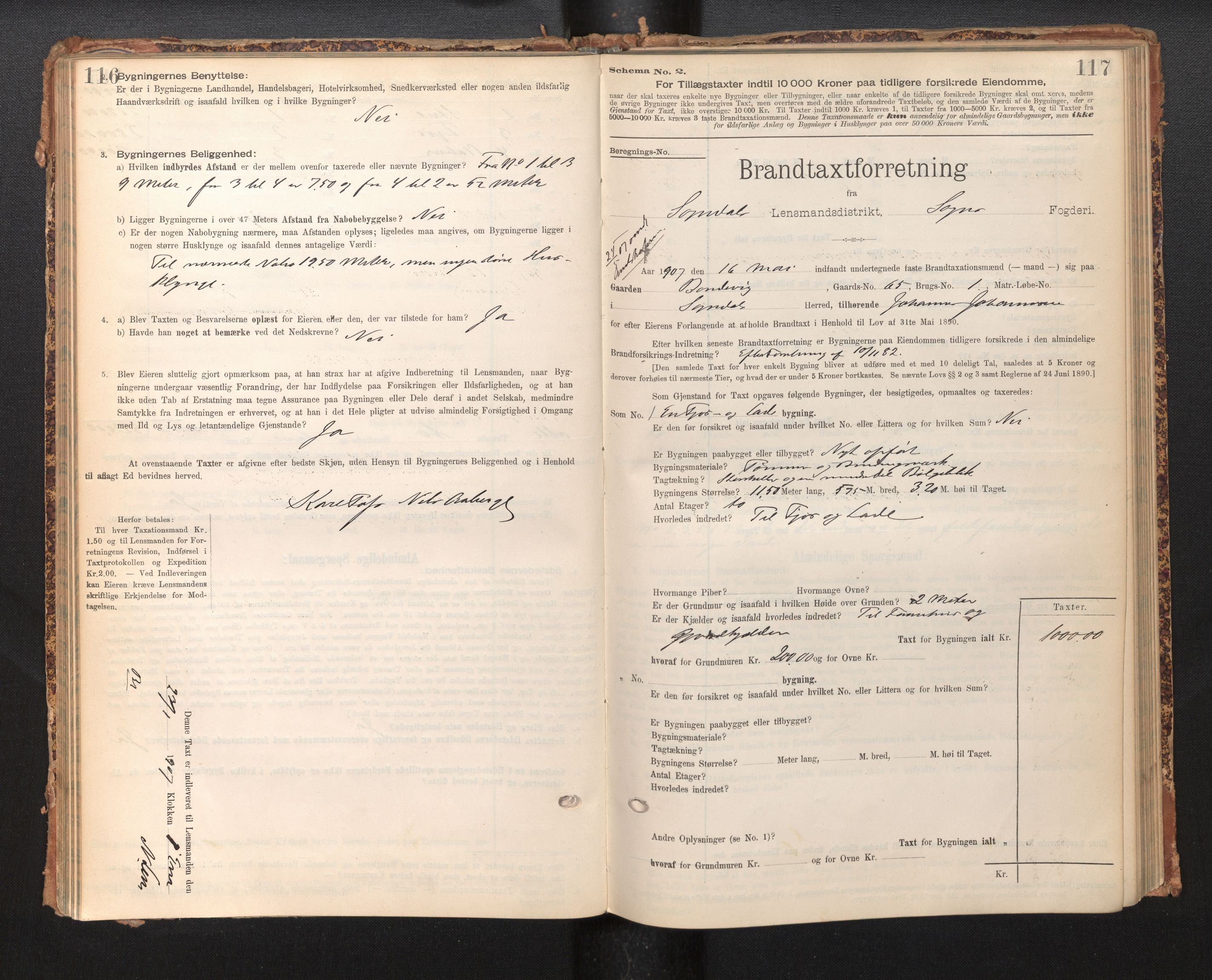 Lensmannen i Sogndal, SAB/A-29901/0012/L0009: Branntakstprotokoll, skjematakst, 1901-1914, s. 116-117