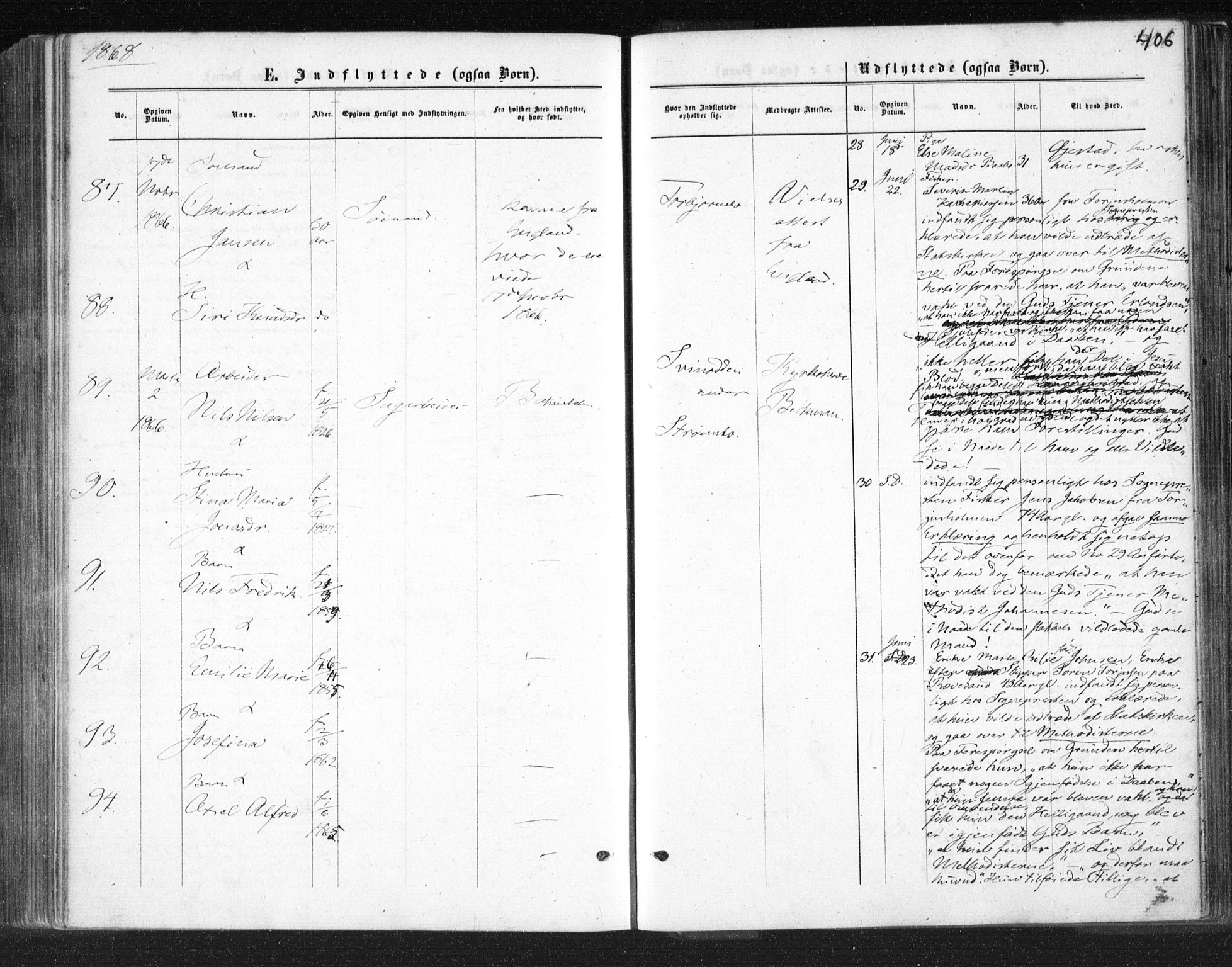 Tromøy sokneprestkontor, AV/SAK-1111-0041/F/Fa/L0007: Ministerialbok nr. A 7, 1864-1869, s. 406