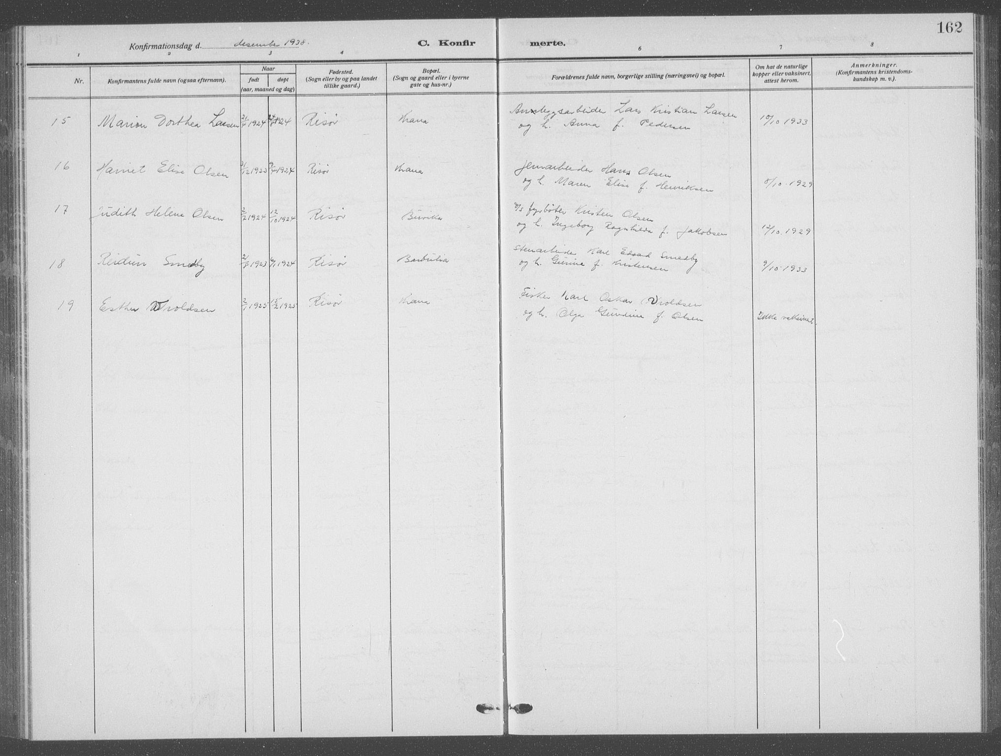 Risør sokneprestkontor, AV/SAK-1111-0035/F/Fb/L0009: Klokkerbok nr. B 9, 1922-1939, s. 162