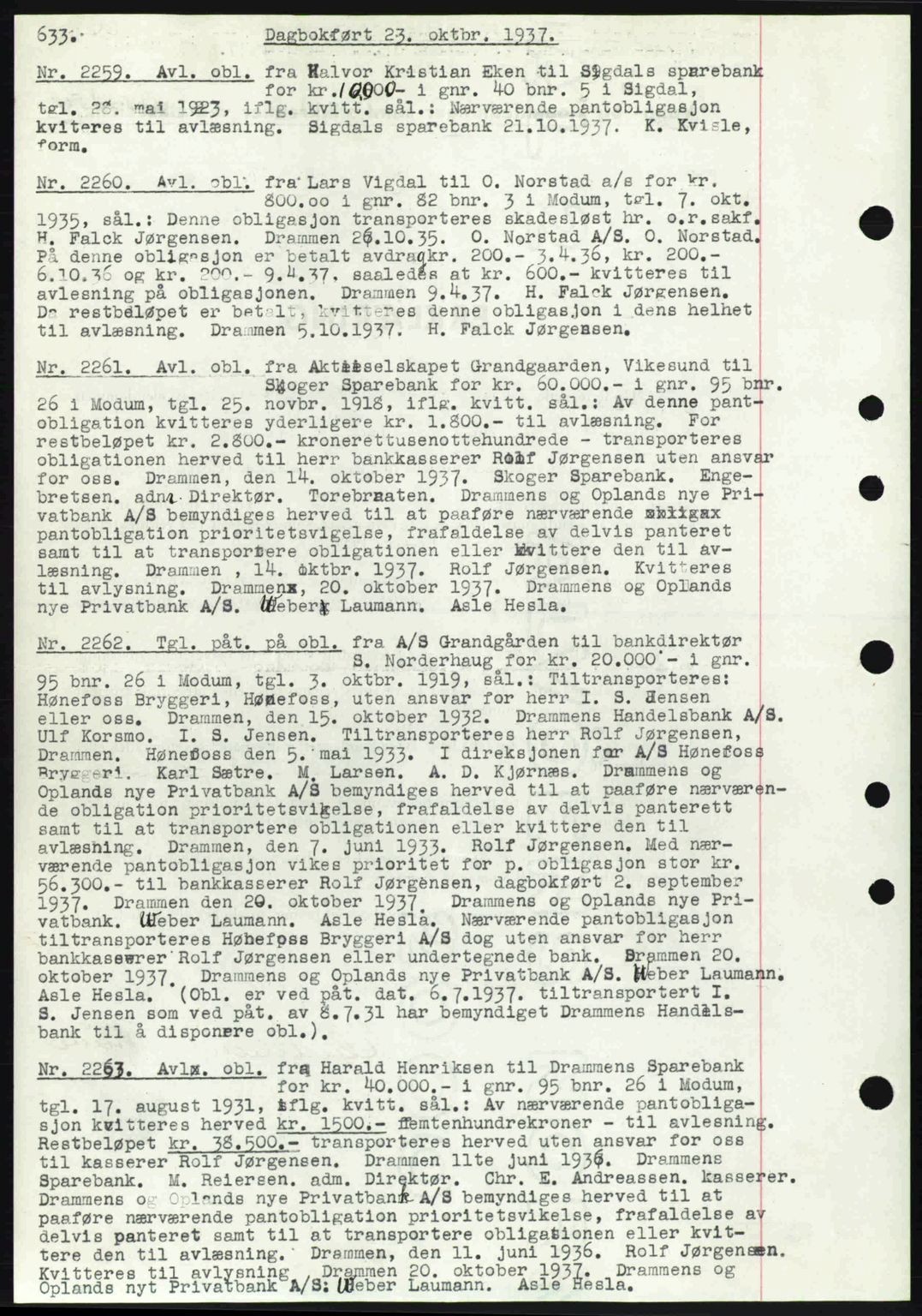 Eiker, Modum og Sigdal sorenskriveri, SAKO/A-123/G/Ga/Gab/L0036: Pantebok nr. A6, 1937-1937, Dagboknr: 2259/1937