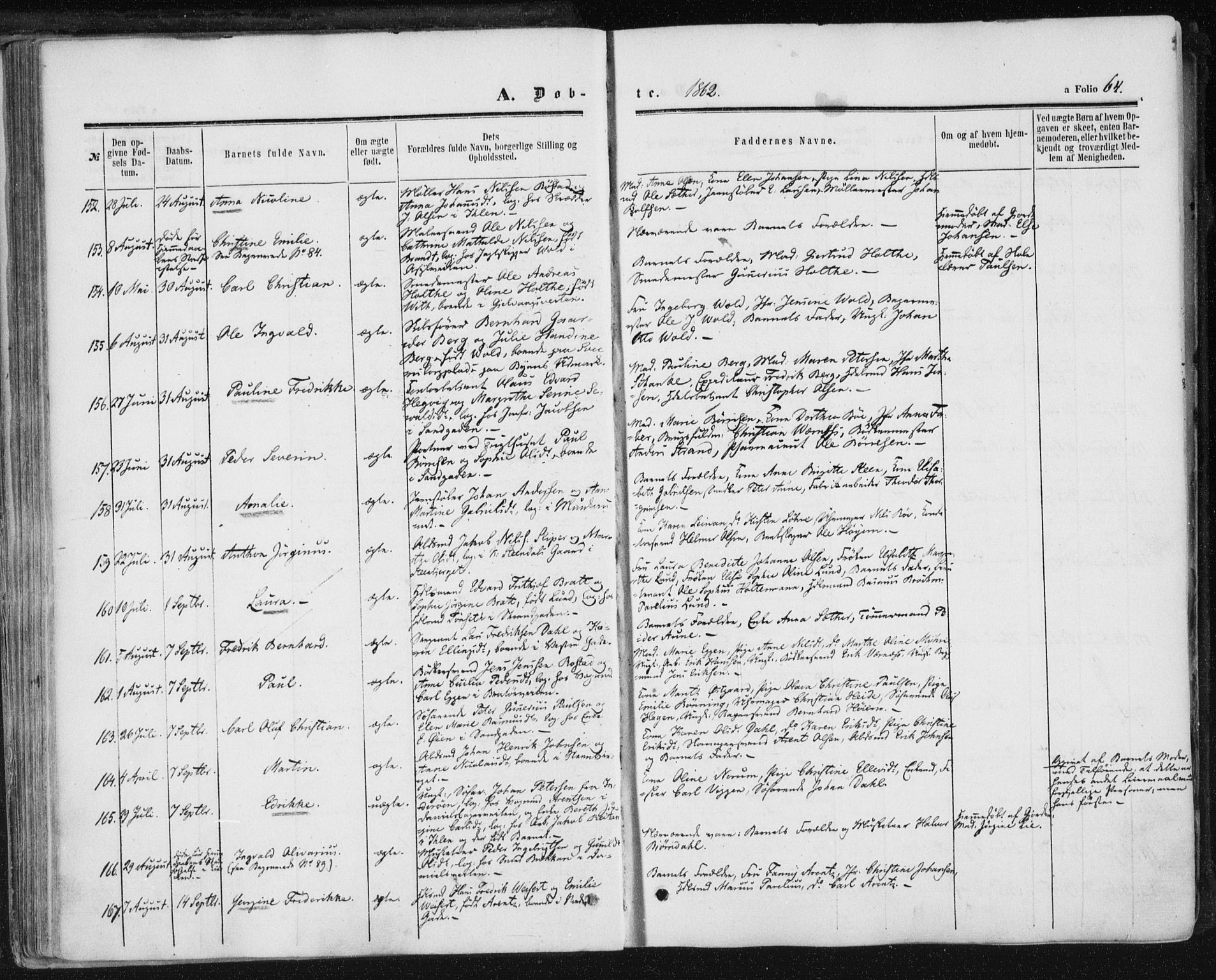 Ministerialprotokoller, klokkerbøker og fødselsregistre - Sør-Trøndelag, SAT/A-1456/602/L0115: Ministerialbok nr. 602A13, 1860-1872, s. 64