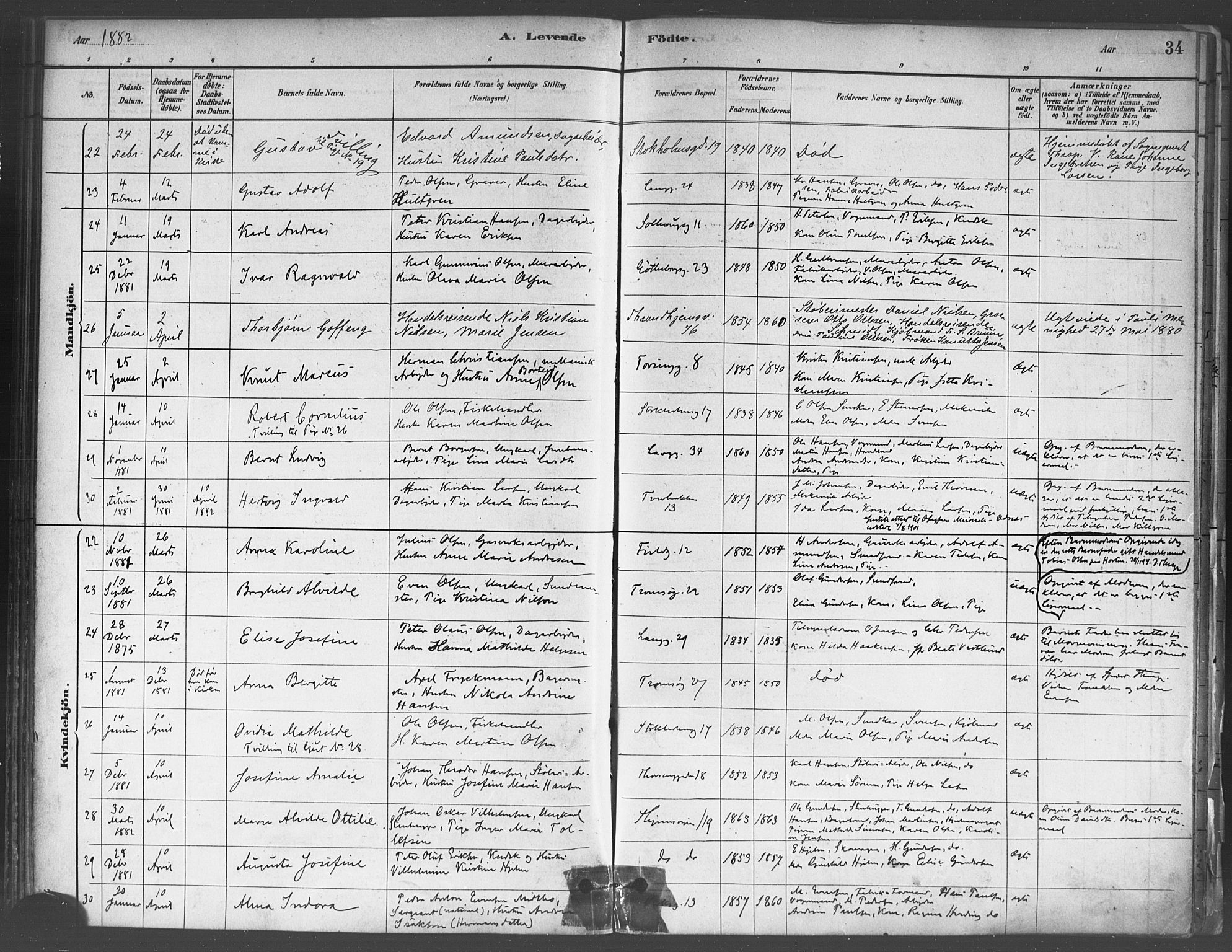Petrus prestekontor Kirkebøker, AV/SAO-A-10872/F/Fa/L0001: Ministerialbok nr. I 1, 1880-1887, s. 34