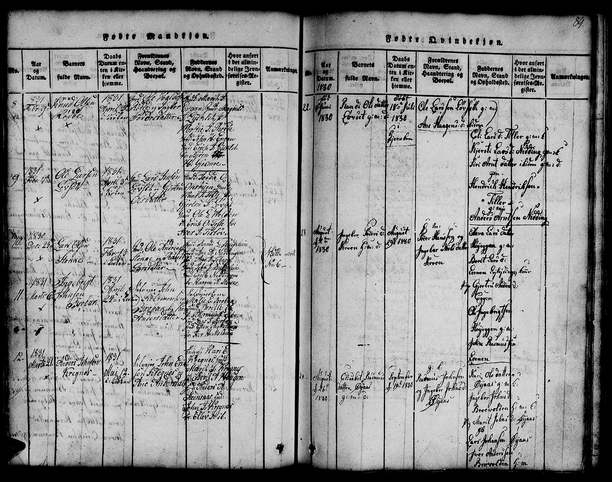 Ministerialprotokoller, klokkerbøker og fødselsregistre - Sør-Trøndelag, SAT/A-1456/691/L1092: Klokkerbok nr. 691C03, 1816-1852, s. 89