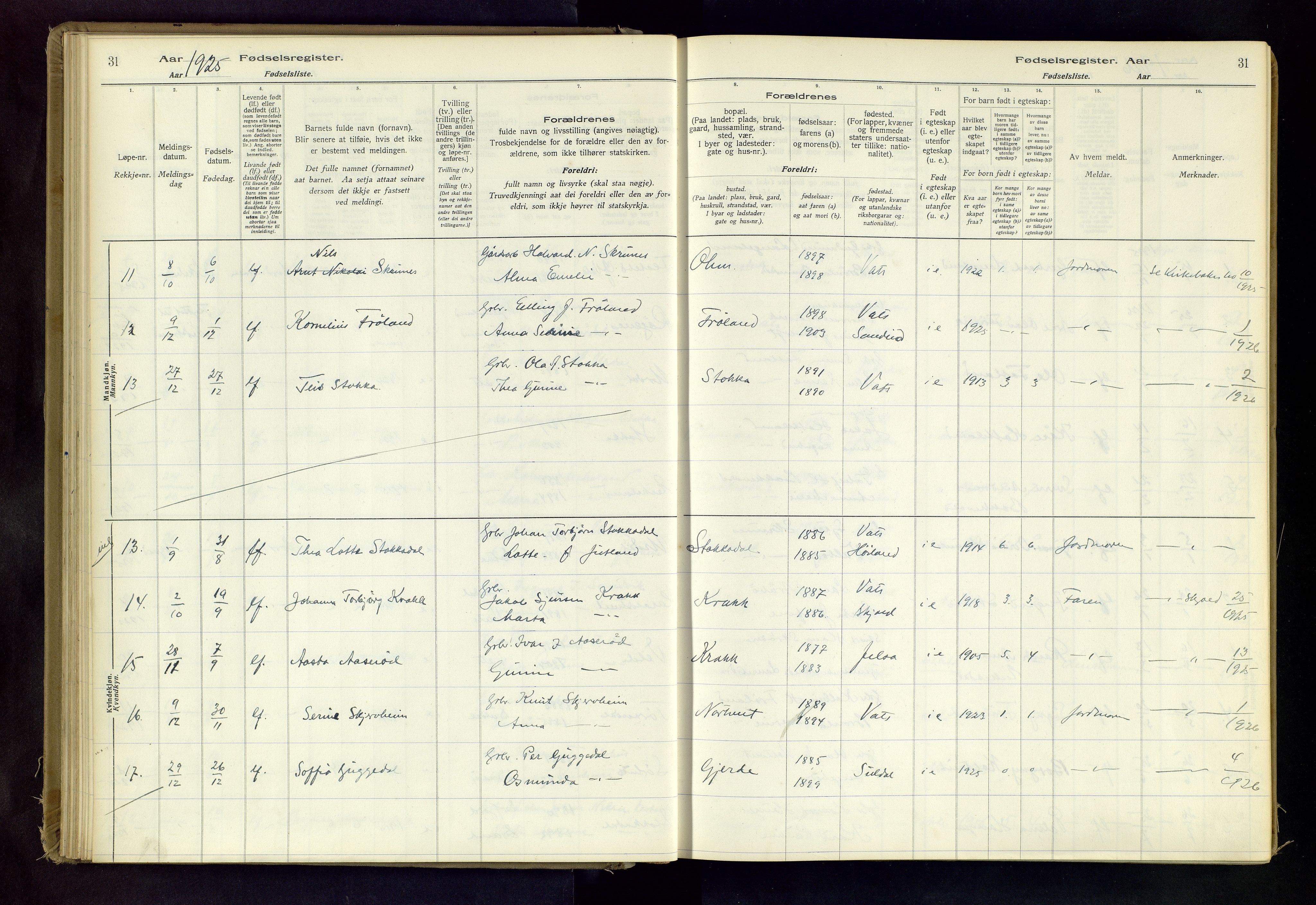 Skjold sokneprestkontor, AV/SAST-A-101847/I/Id/L0003: Fødselsregister nr. 3, 1917-1982, s. 31