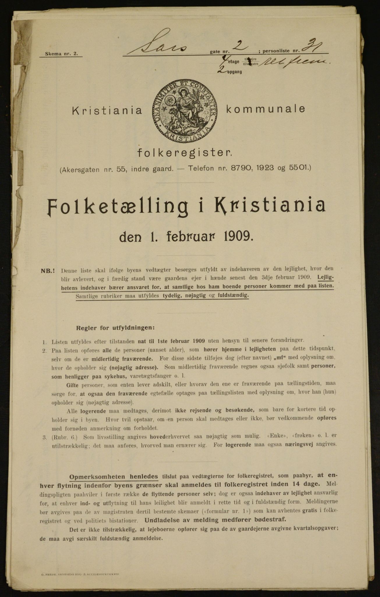 OBA, Kommunal folketelling 1.2.1909 for Kristiania kjøpstad, 1909, s. 81090