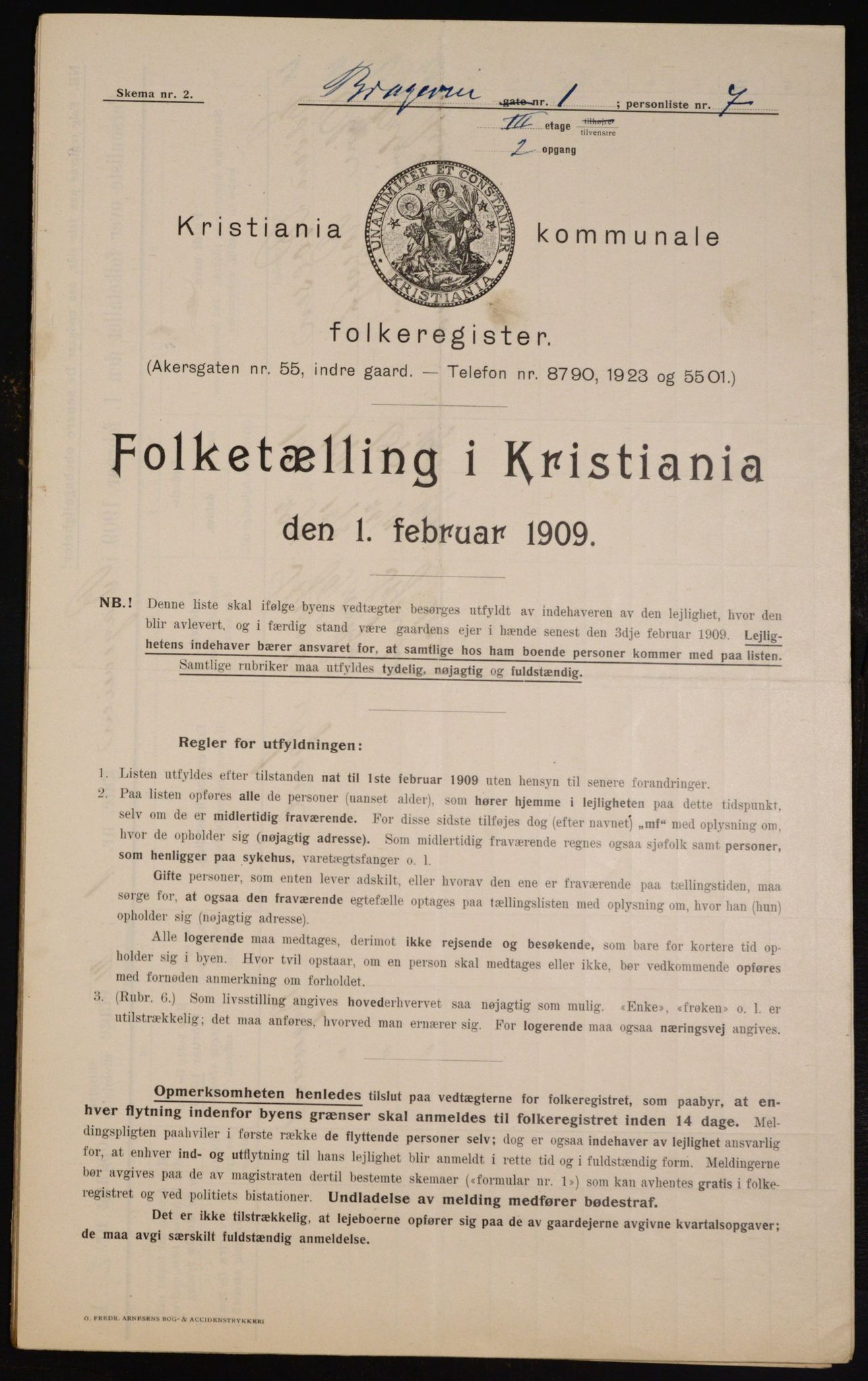 OBA, Kommunal folketelling 1.2.1909 for Kristiania kjøpstad, 1909, s. 7549