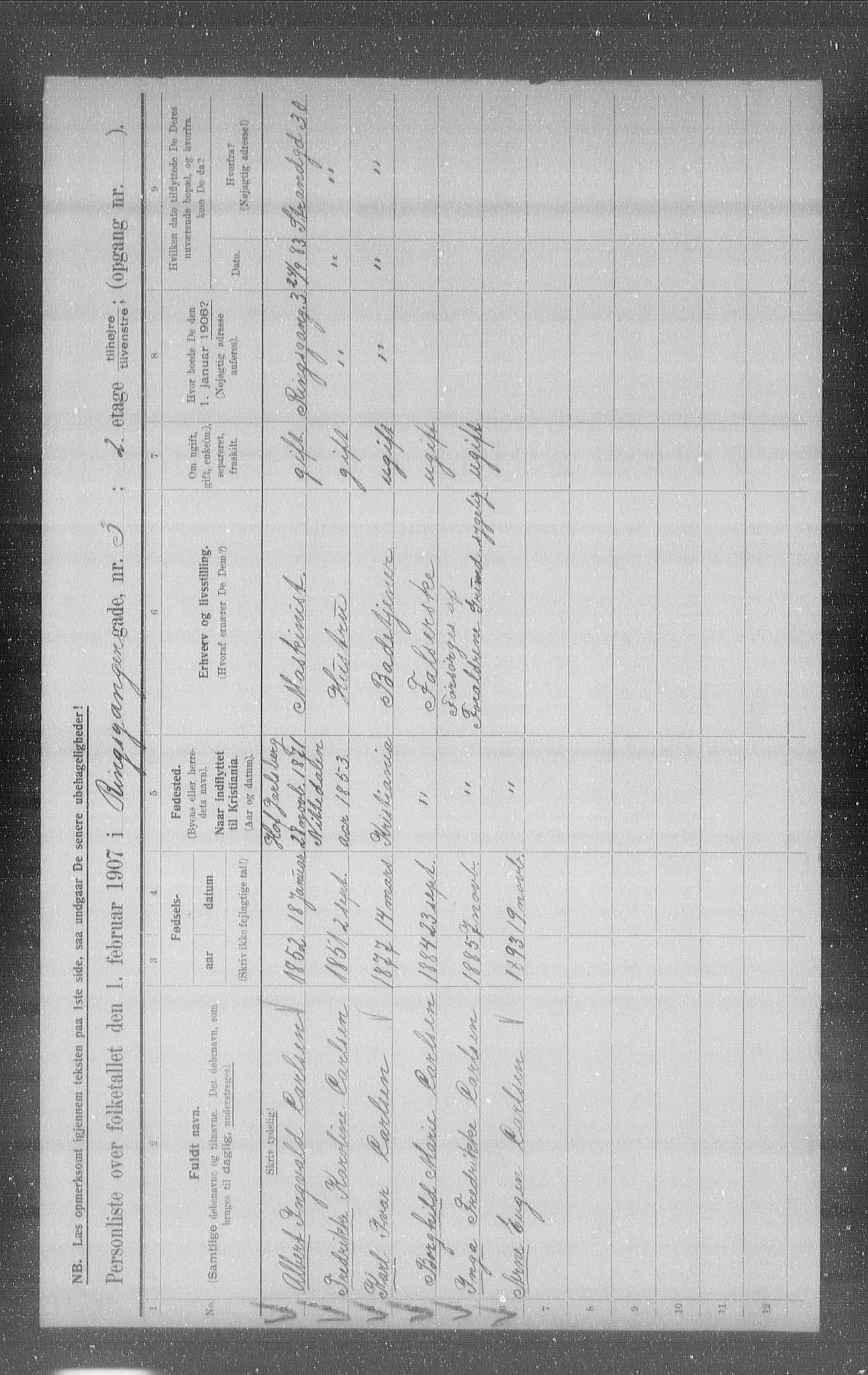 OBA, Kommunal folketelling 1.2.1907 for Kristiania kjøpstad, 1907, s. 42441