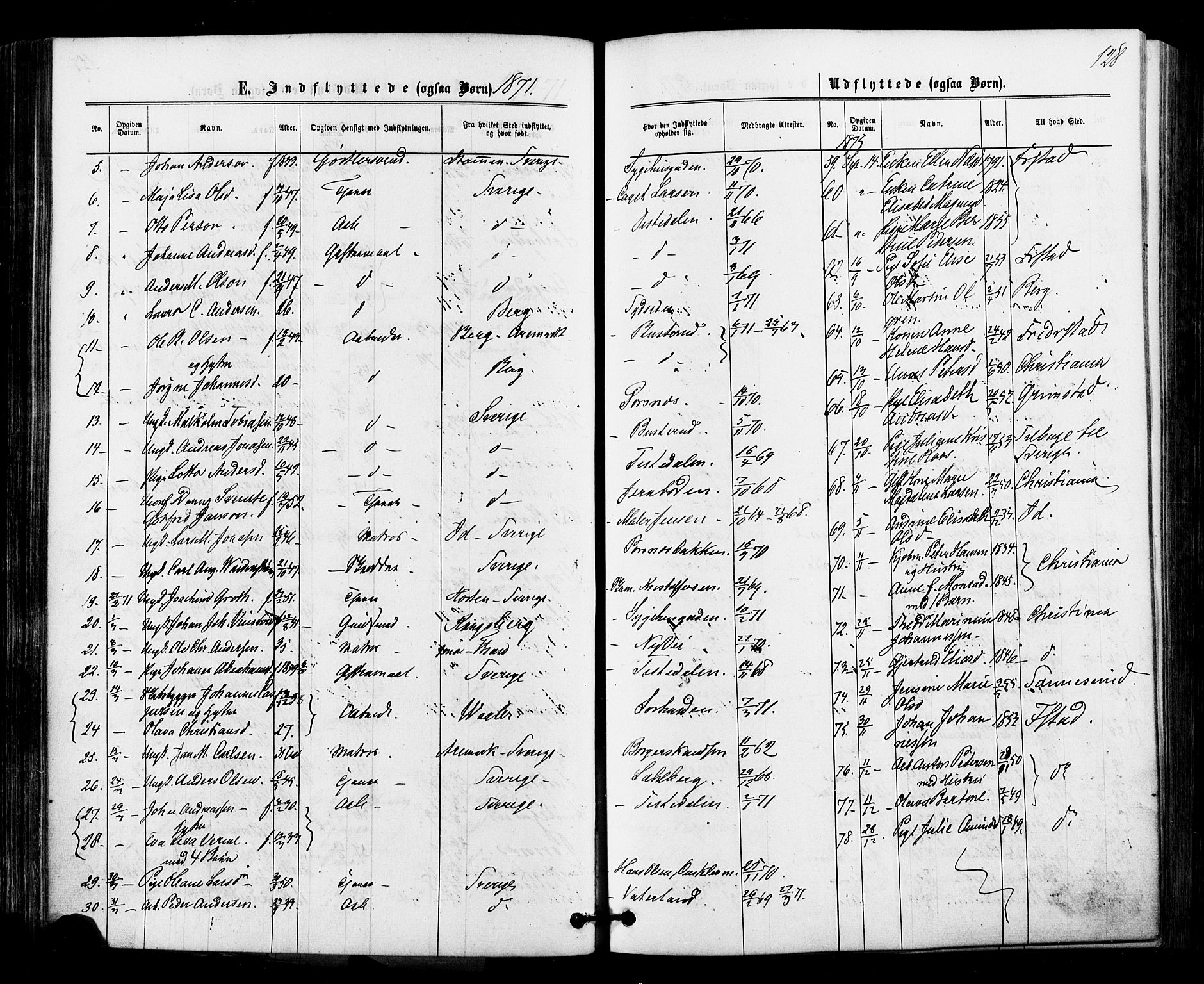 Halden prestekontor Kirkebøker, SAO/A-10909/F/Fa/L0010: Ministerialbok nr. I 10, 1866-1877, s. 128