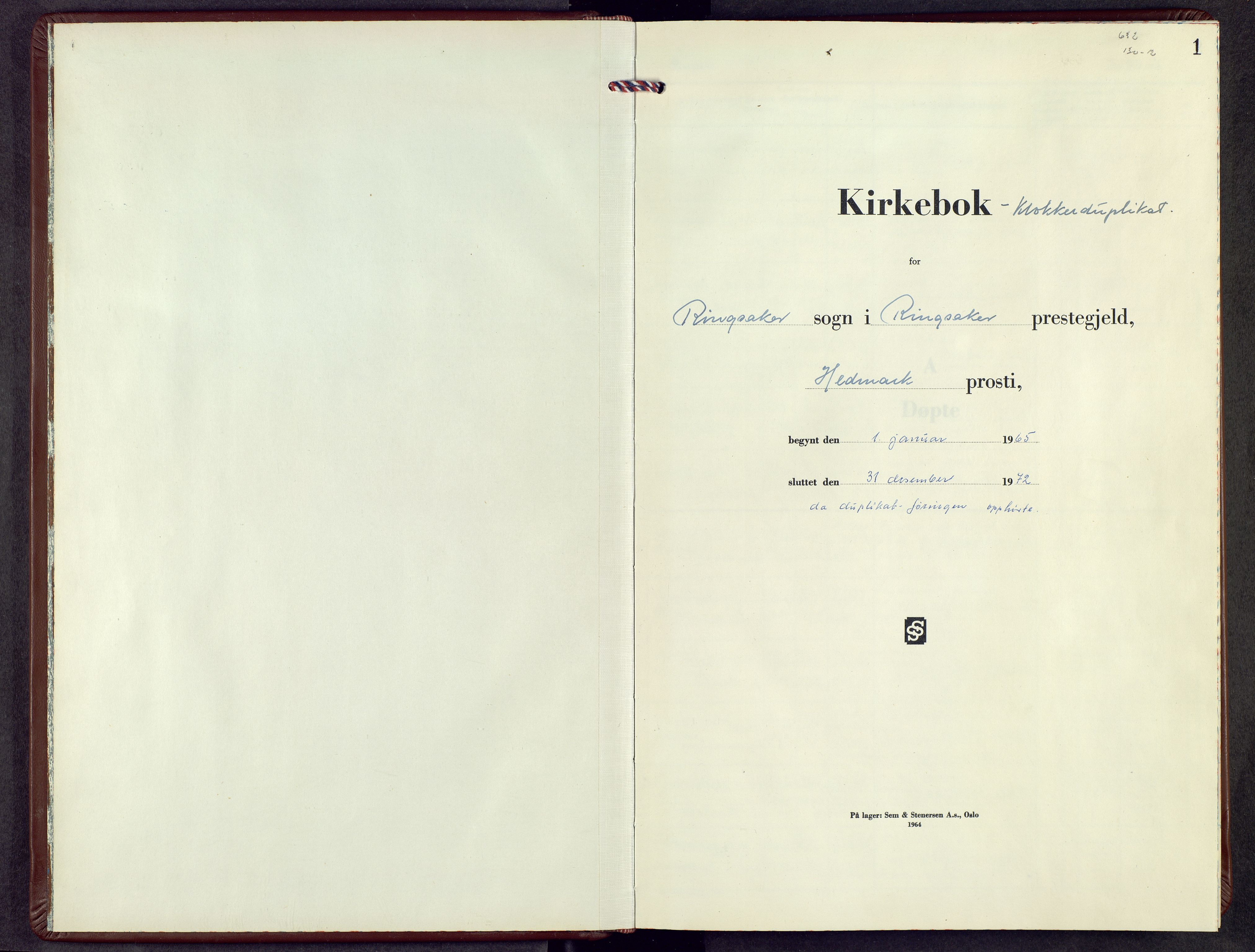 Ringsaker prestekontor, SAH/PREST-014/L/La/L0023: Klokkerbok nr. 23, 1965-1972, s. 1