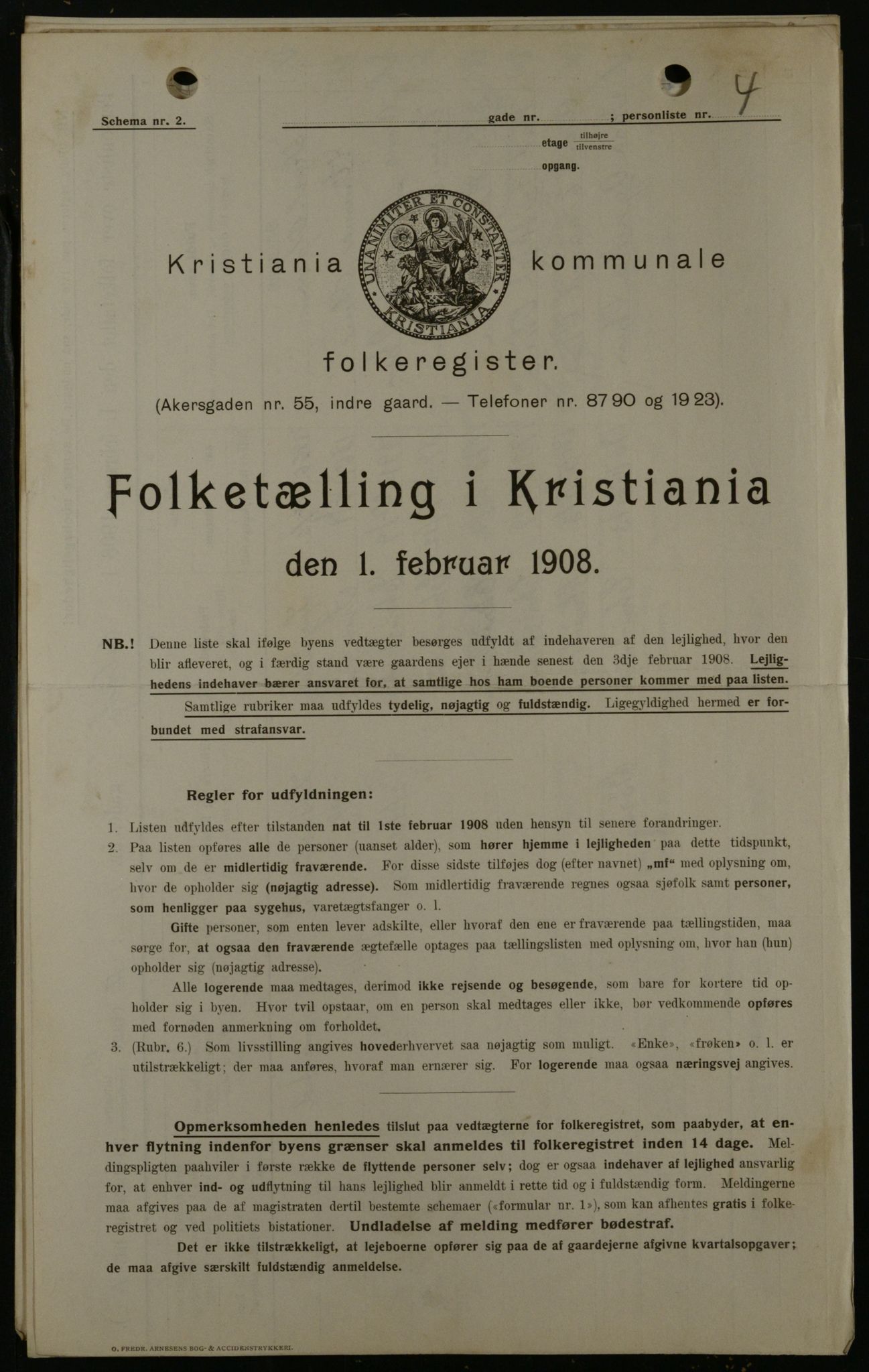 OBA, Kommunal folketelling 1.2.1908 for Kristiania kjøpstad, 1908, s. 1909