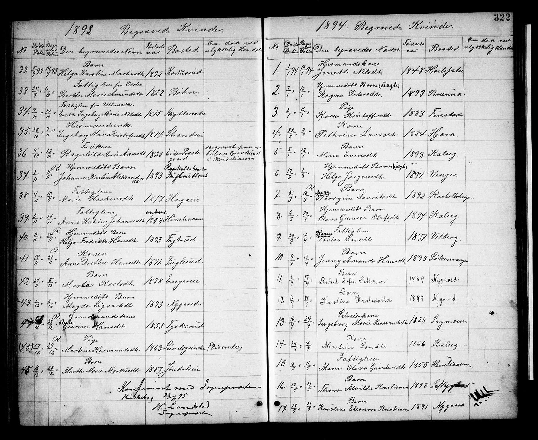 Eidsvoll prestekontor Kirkebøker, AV/SAO-A-10888/G/Ga/L0005: Klokkerbok nr. I 5, 1884-1894, s. 322