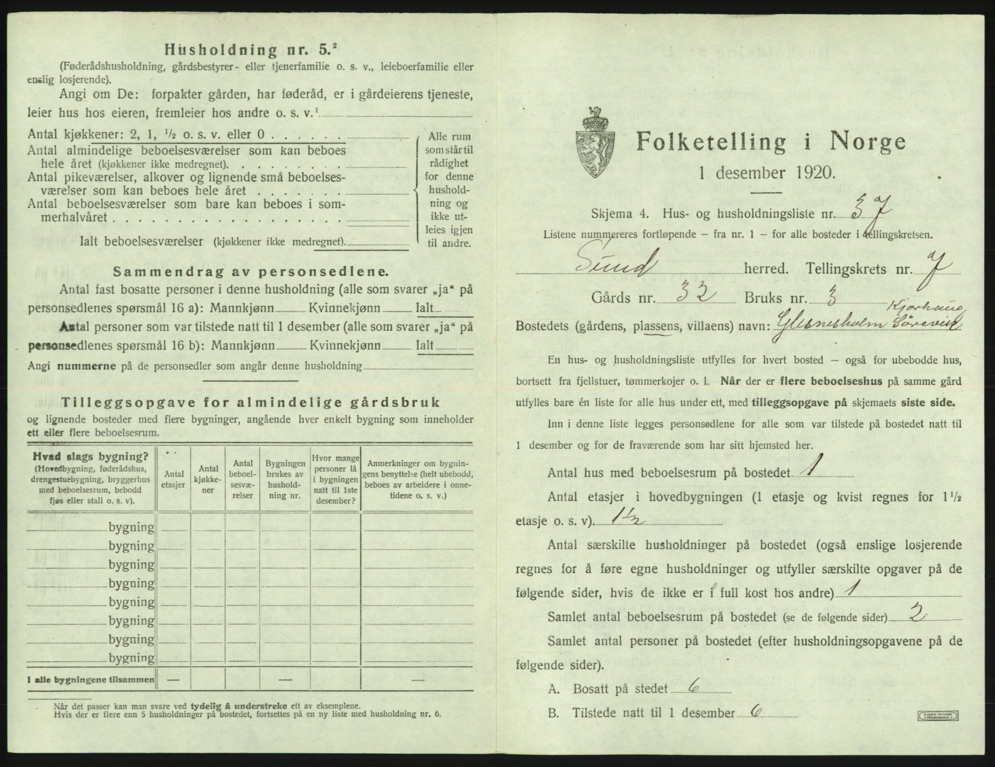 SAB, Folketelling 1920 for 1245 Sund herred, 1920, s. 664