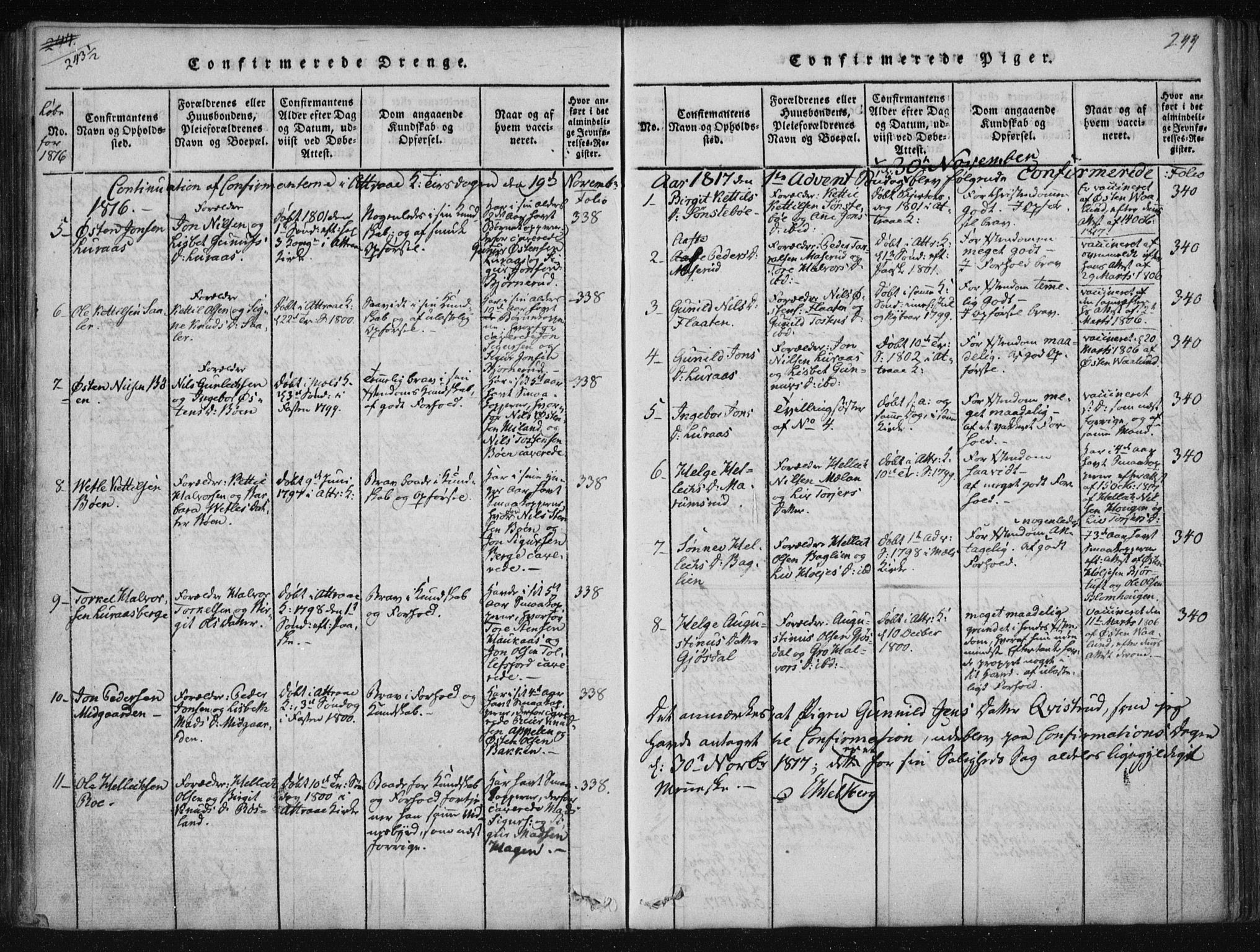 Tinn kirkebøker, AV/SAKO-A-308/F/Fa/L0004: Ministerialbok nr. I 4, 1815-1843, s. 243b-244a