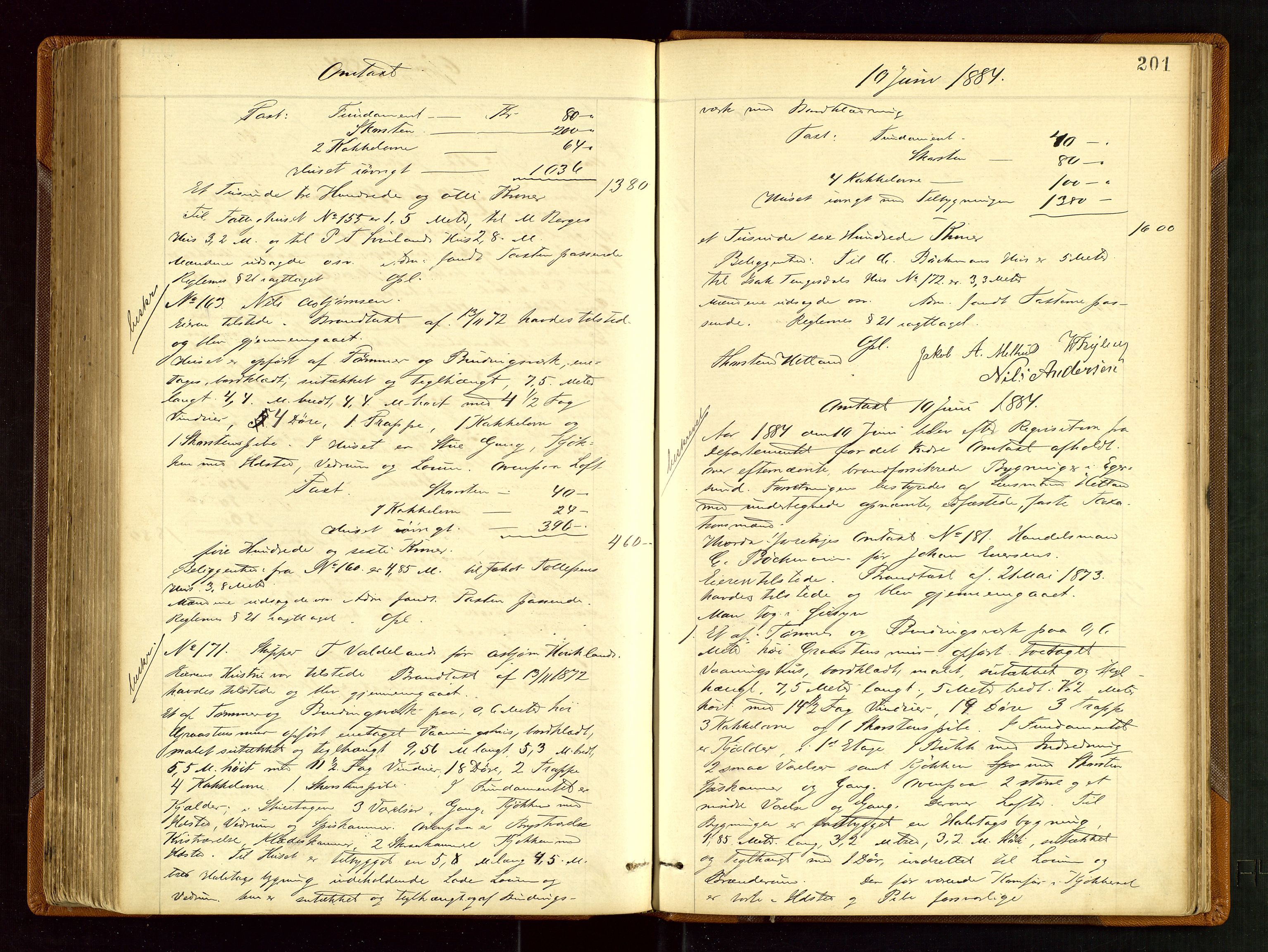 Eigersund lensmannskontor, AV/SAST-A-100171/God/L0003: "Brandtaxationsprotokol", 1874-1886, s. 200b-201a