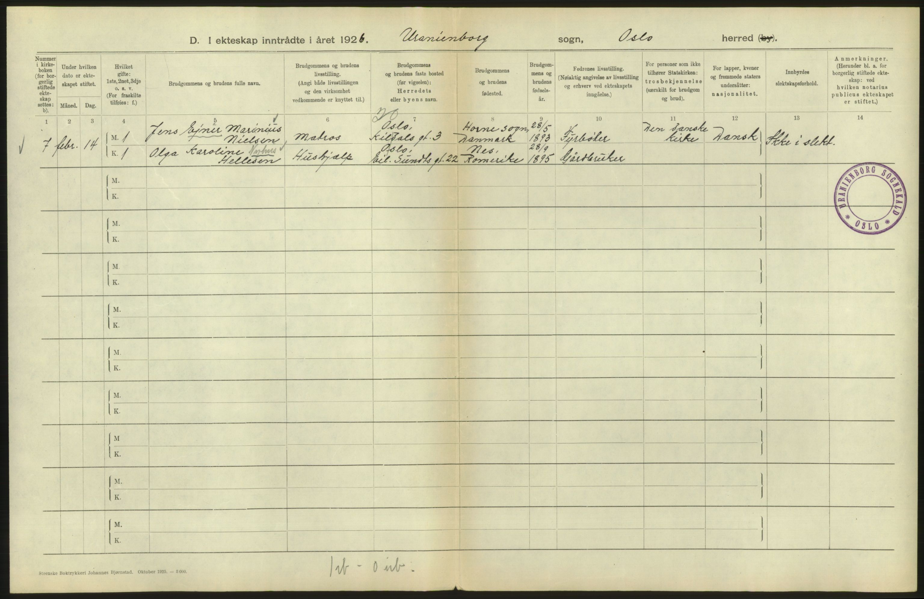 Statistisk sentralbyrå, Sosiodemografiske emner, Befolkning, AV/RA-S-2228/D/Df/Dfc/Dfcf/L0008: Oslo: Gifte, 1926, s. 166